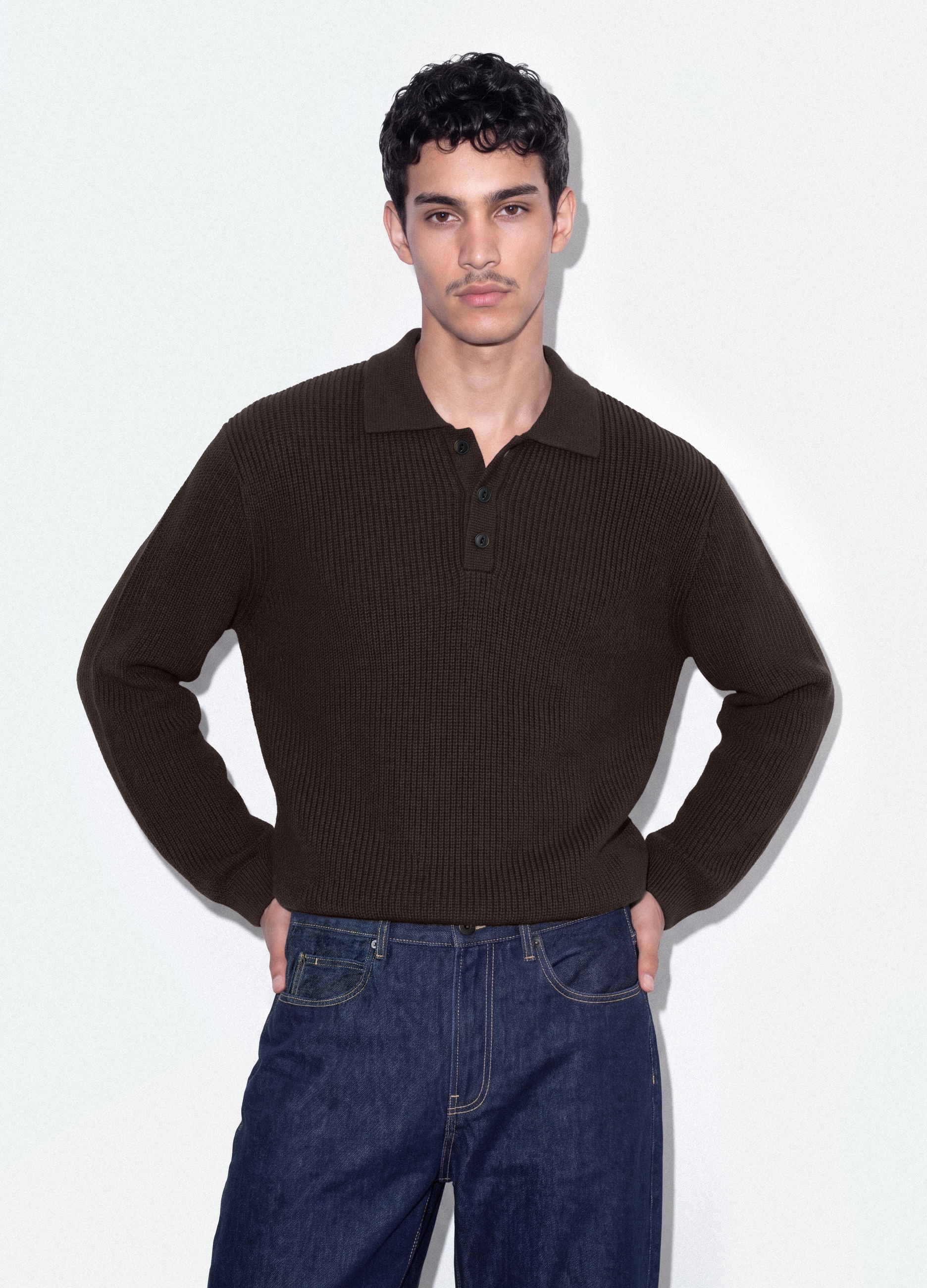 B.ANGEL, Maglia Marrone In Puro Cotone Con Colletto Polo Over Fit, Uomo, Marrone, Taglia: XL
