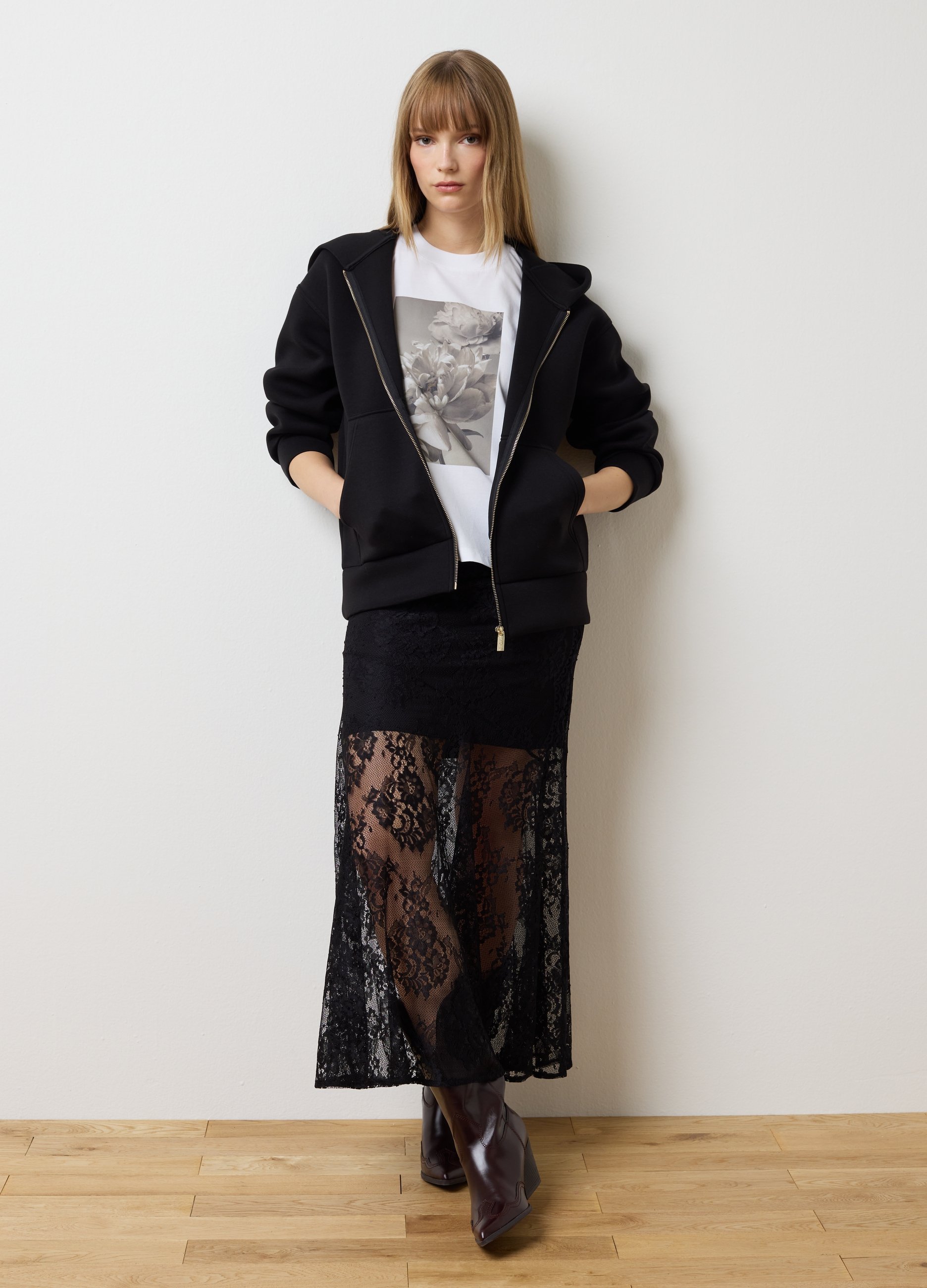 OVS, Falda Larga Negra Con Detalles De Encaje, Mujer, Multicolor, Talla: 42