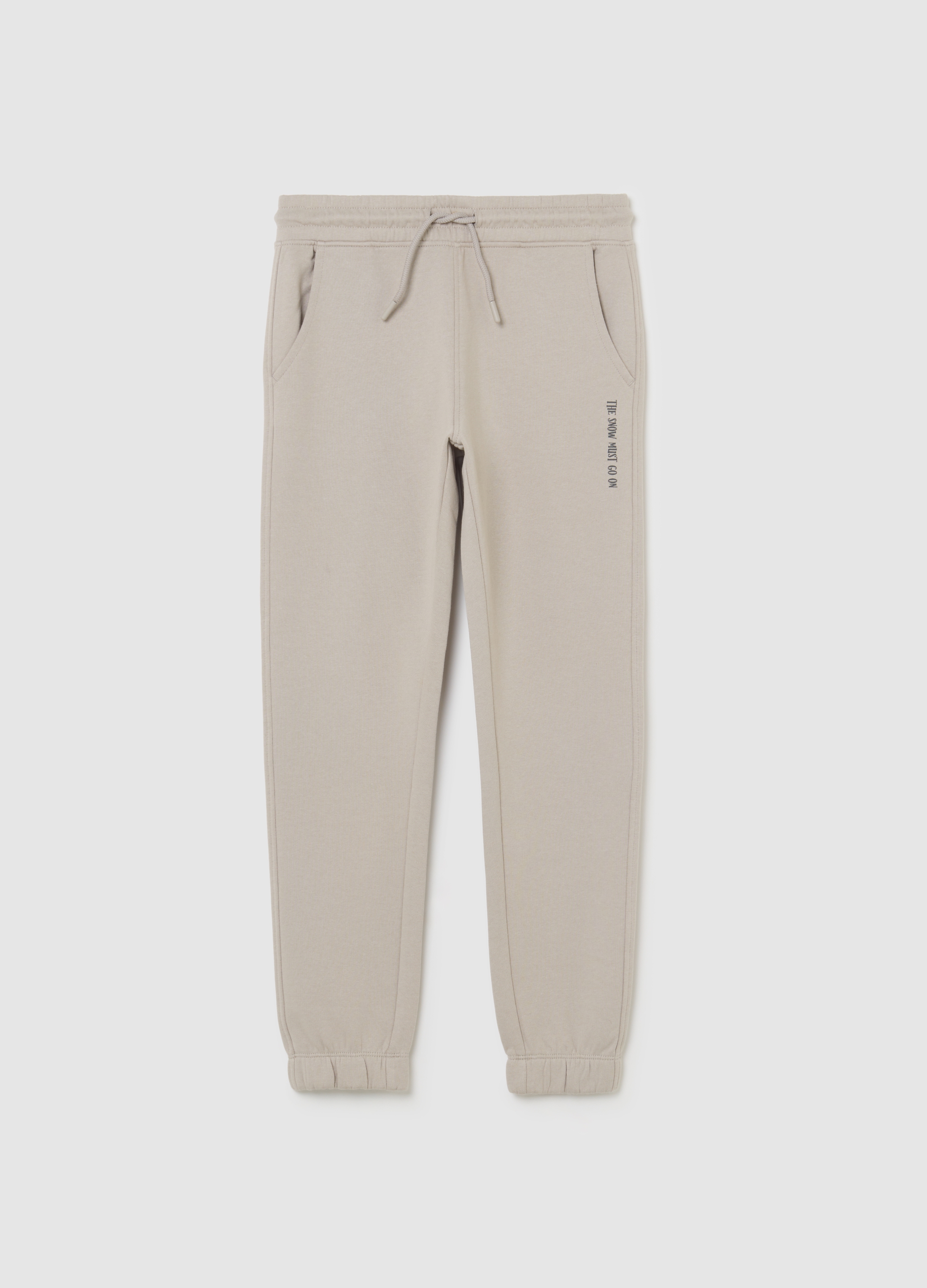 OVS KIDS, Joggers Beige Para Niño En Algodón Puro De Ajuste Regular Con Inscripción, Niño, Beige Jaspeado, Talla: 13-14