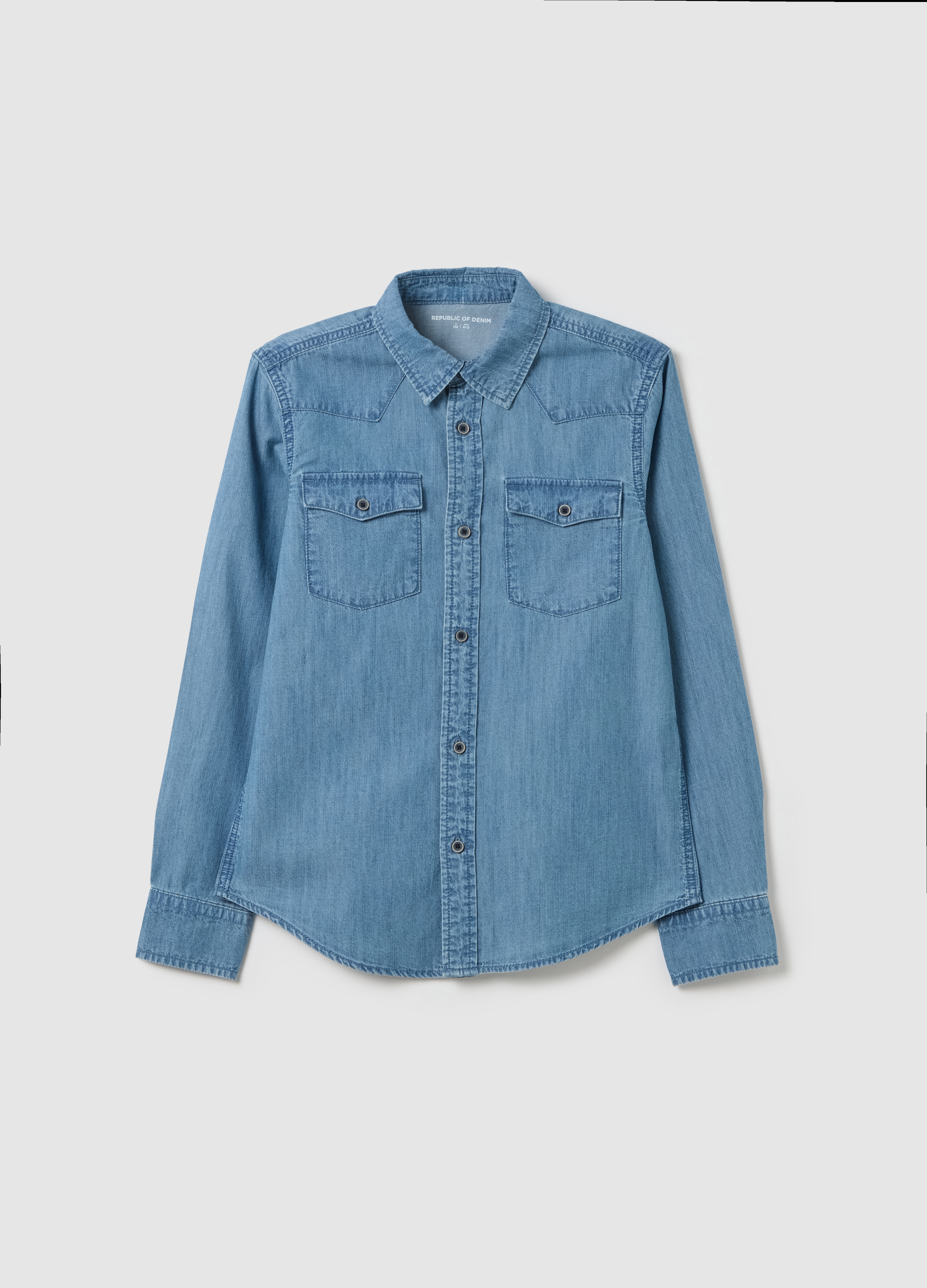 OVS, Camicia Classica In Denim Chambray Blu, Bambino, Blu, Taglia: 10-11