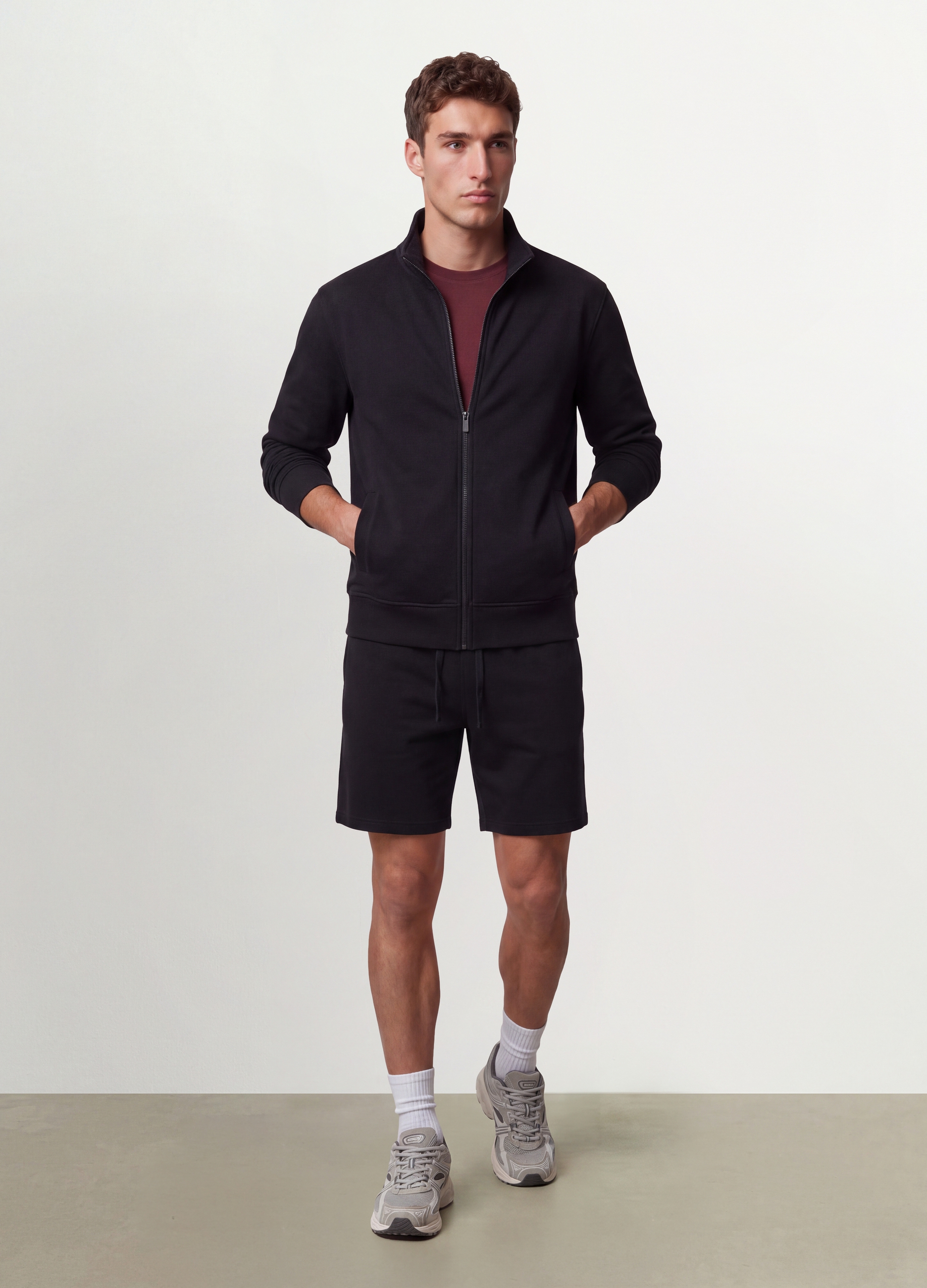 OVS, Felpa Nera In Misto Cotone Con Girocollo E Zip Regular Fit, Uomo, Nero, Taglia: S