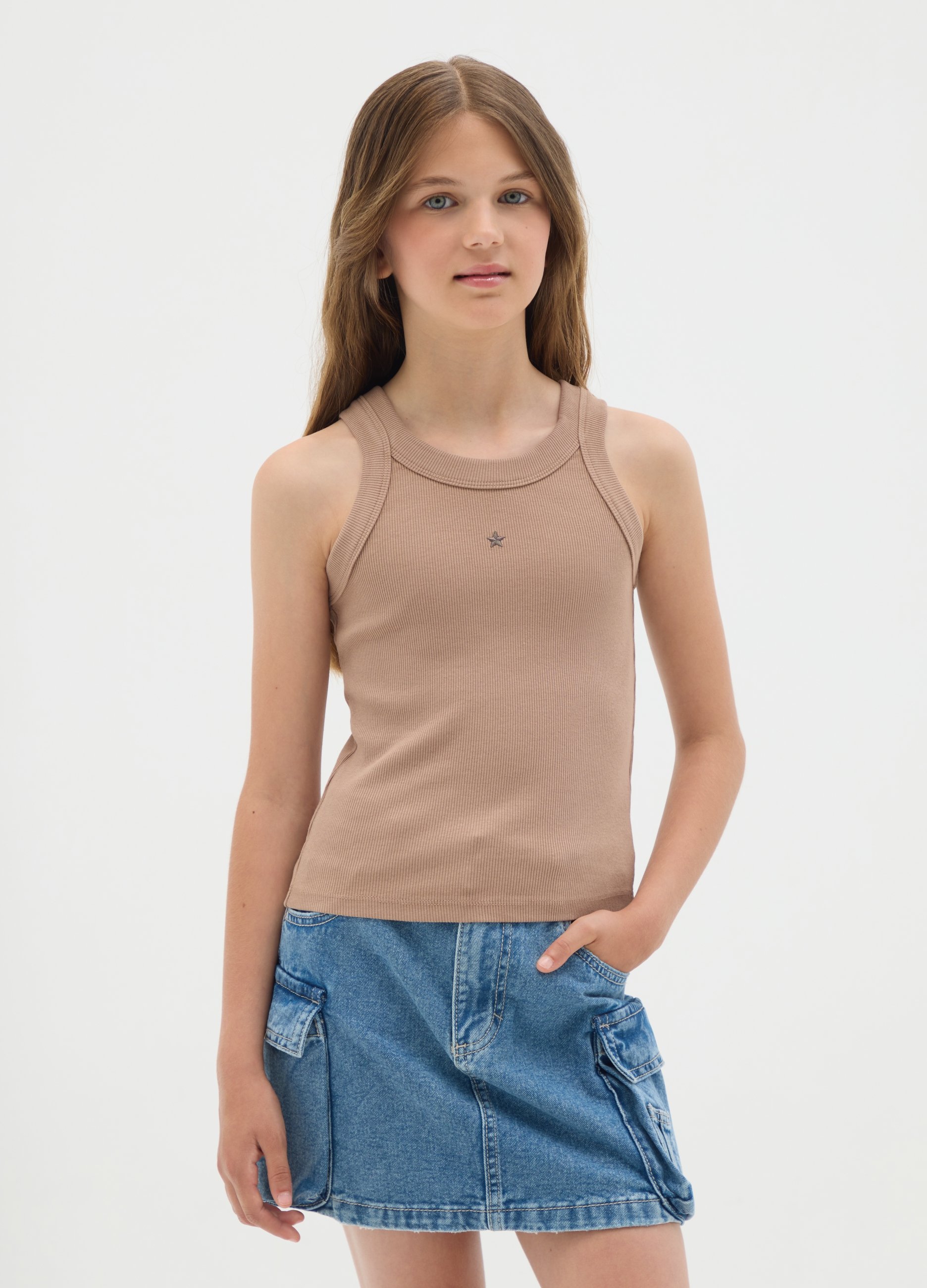 OVS, Canotta Da Ragazze In Cotone Beige Fitted, Bambina, Beige, Taglia: 11-12