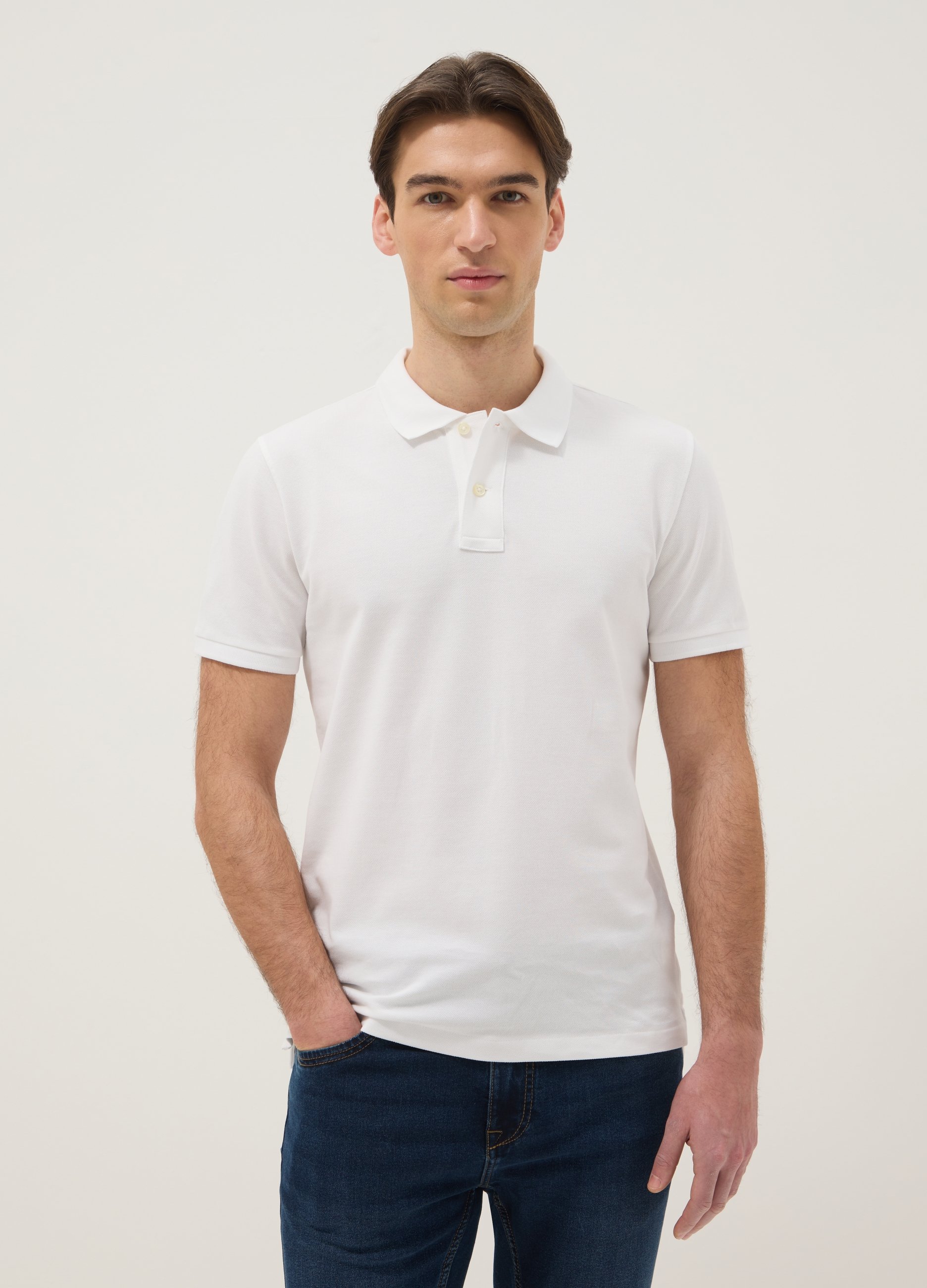 Polo In Puro Cotone Bianca Slim Fit, Hombre, Blanco óptico, Talla: XL