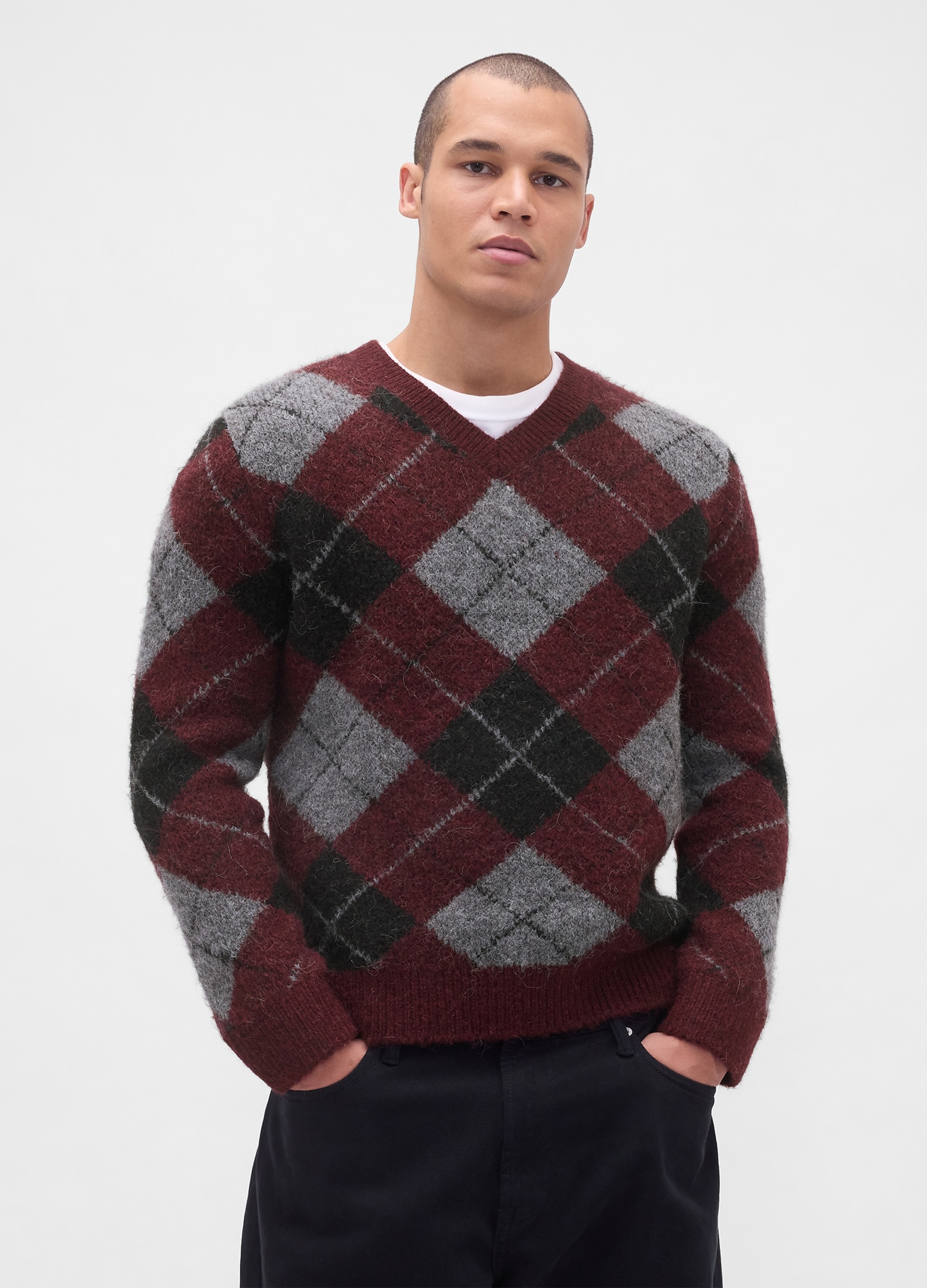 GAP, Maglione Cashsoft A Rombi In Misto Lana E Alpaca, Uomo, Rosso, Taglia: M