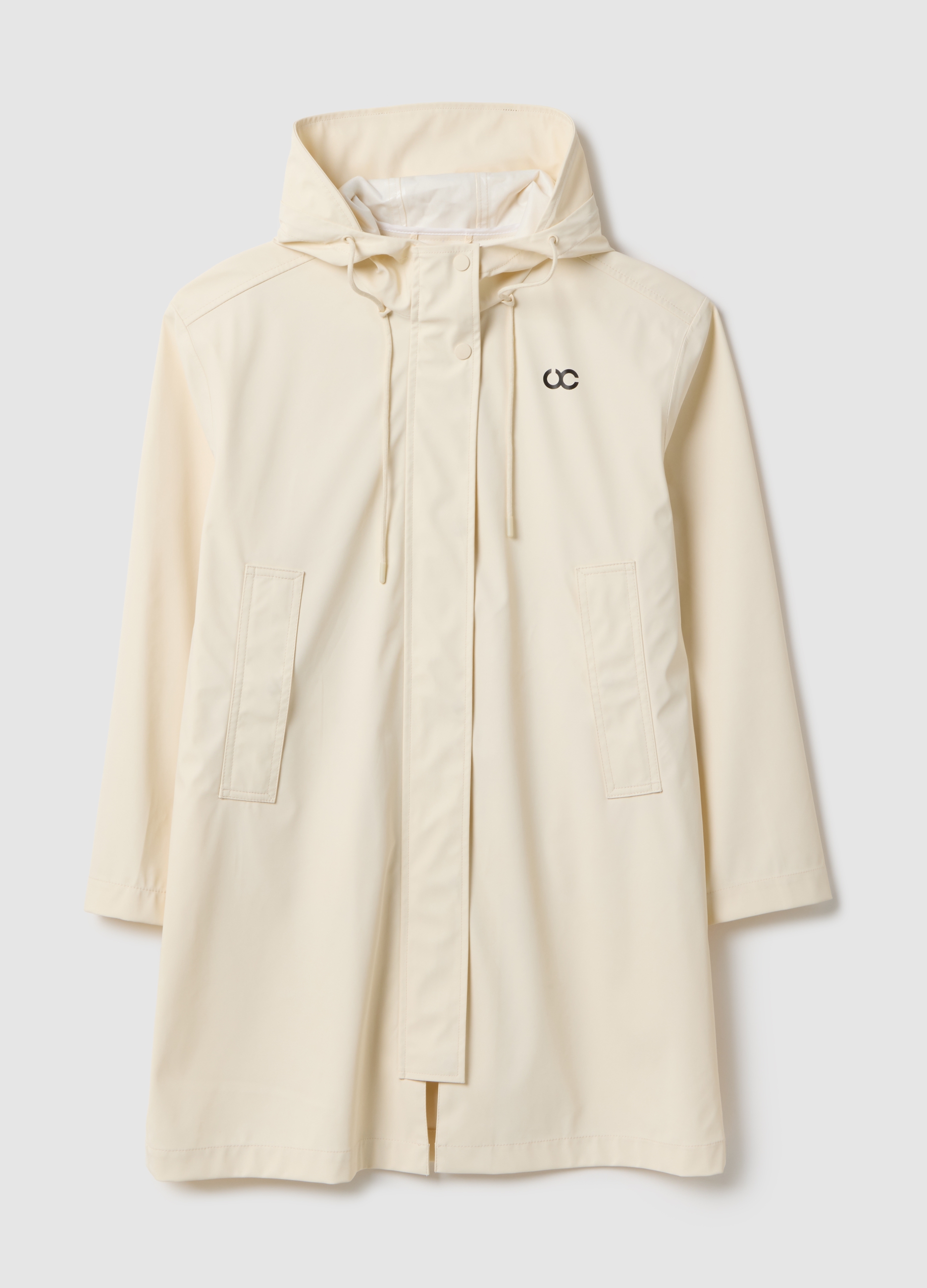 Chaqueta Impermeable Beige Con Capucha Y Corte Regular, Mujer, Beige Claro, Talla: L