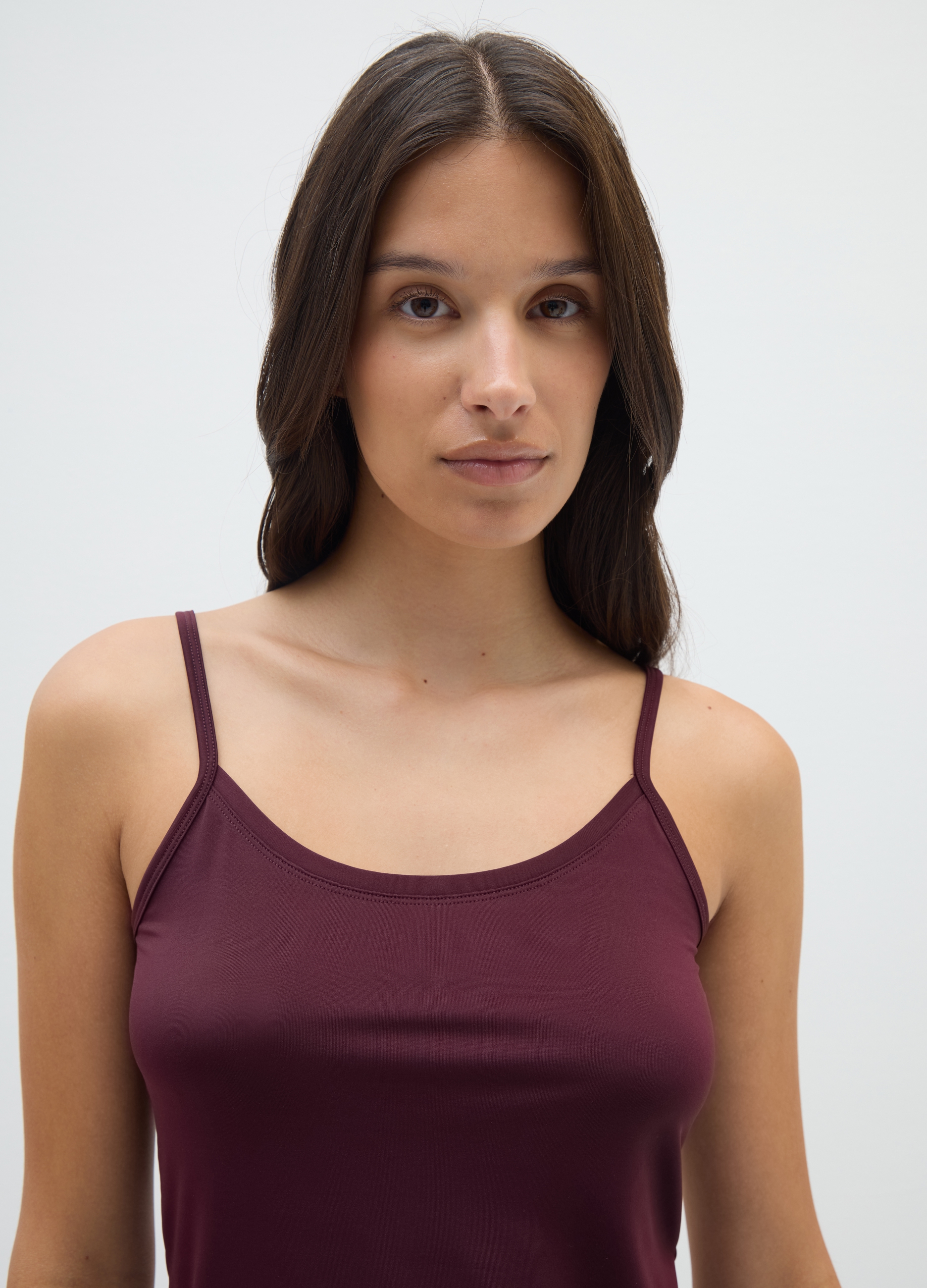 Conjunto Bipack De Tops De Tela Elástica Violeta Con Tirantes Finos, Mujer, Morado oscuro, Talla: M