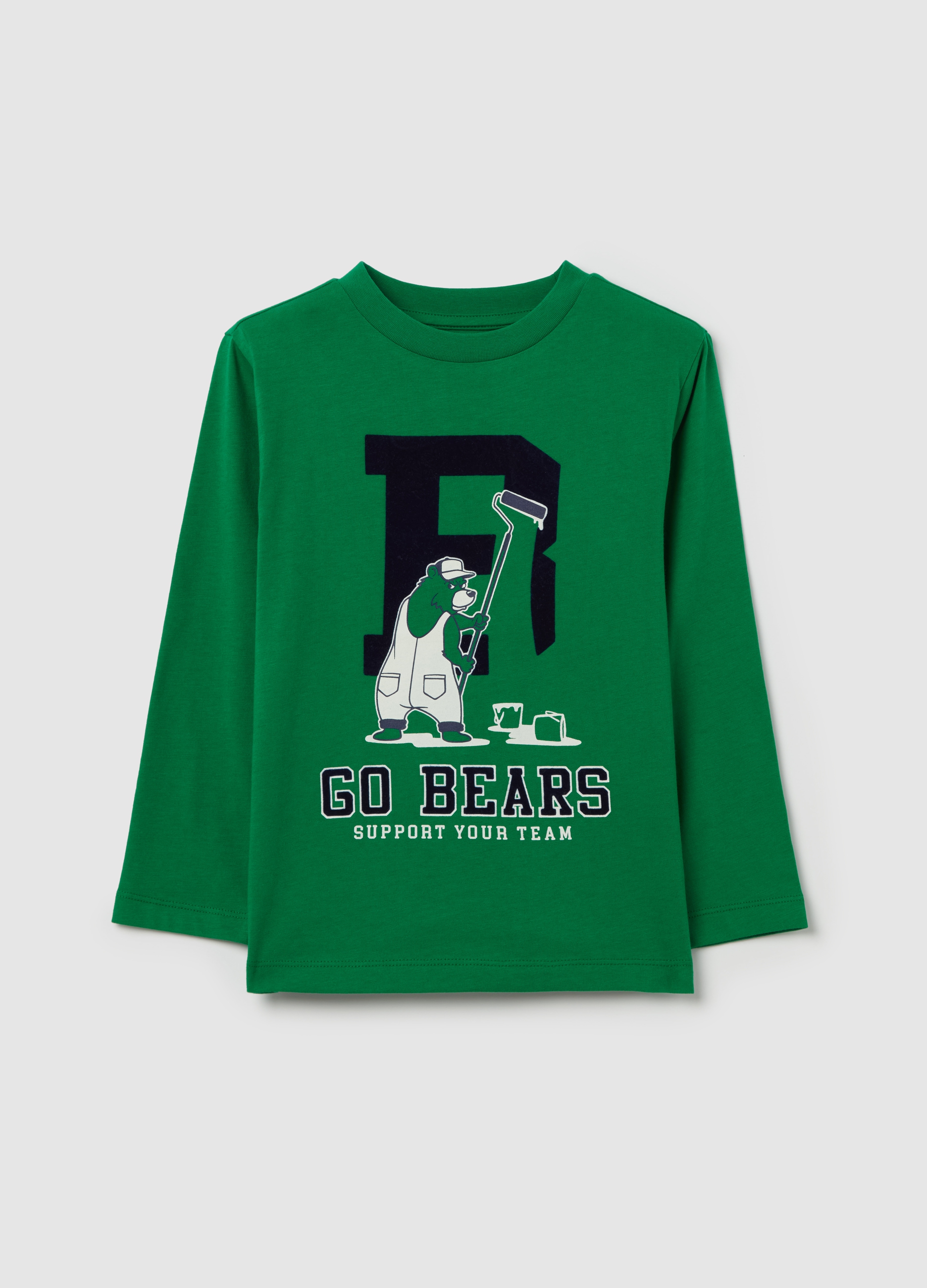 Camiseta De Manga Larga Con Estampado, Niño, Verde hoja, Talla: 6-7