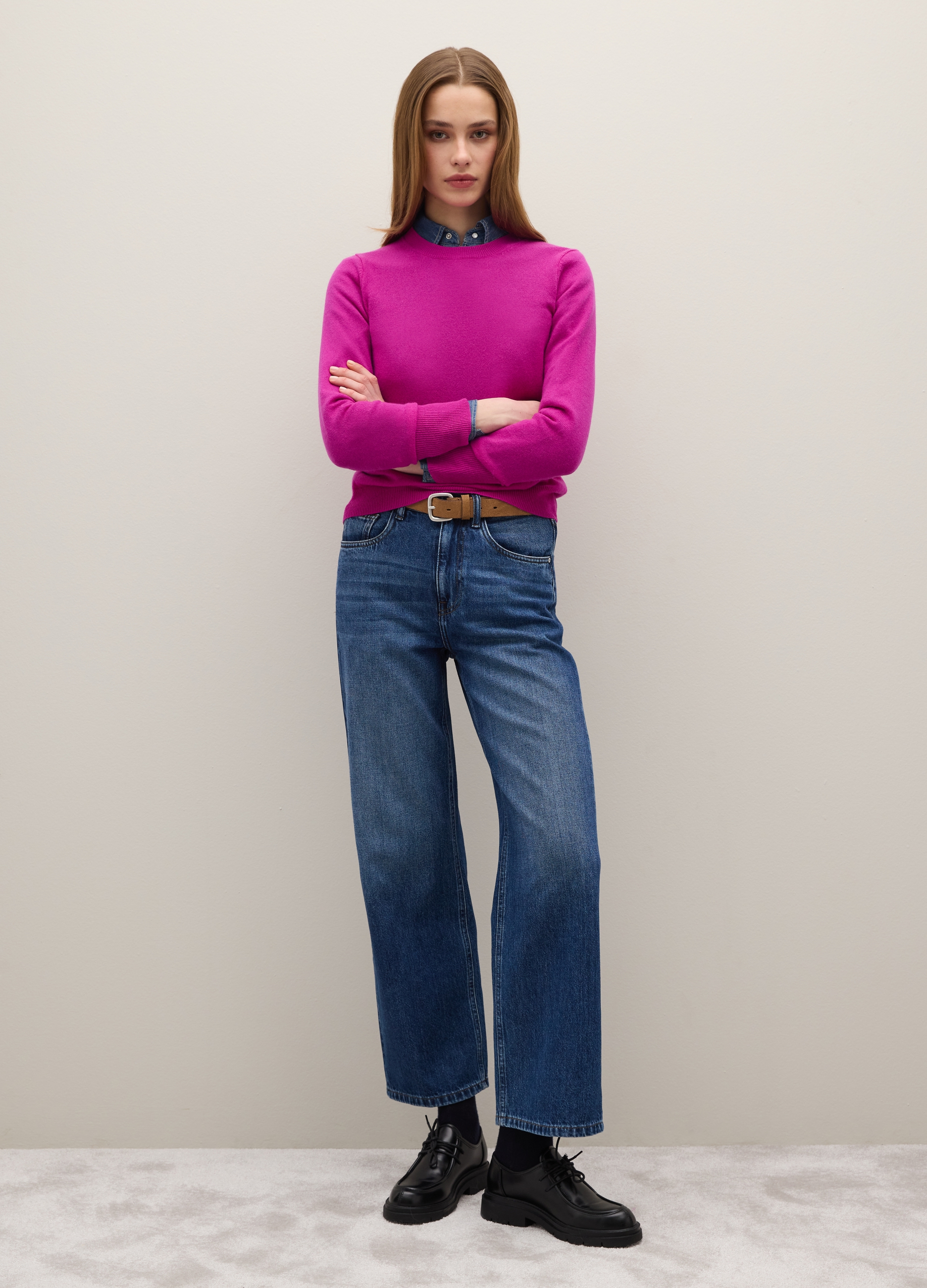 PIOMBO, Maglione Blu Girocollo In Puro Cashmere Regular Fit, Donna, Blu, Taglia: S