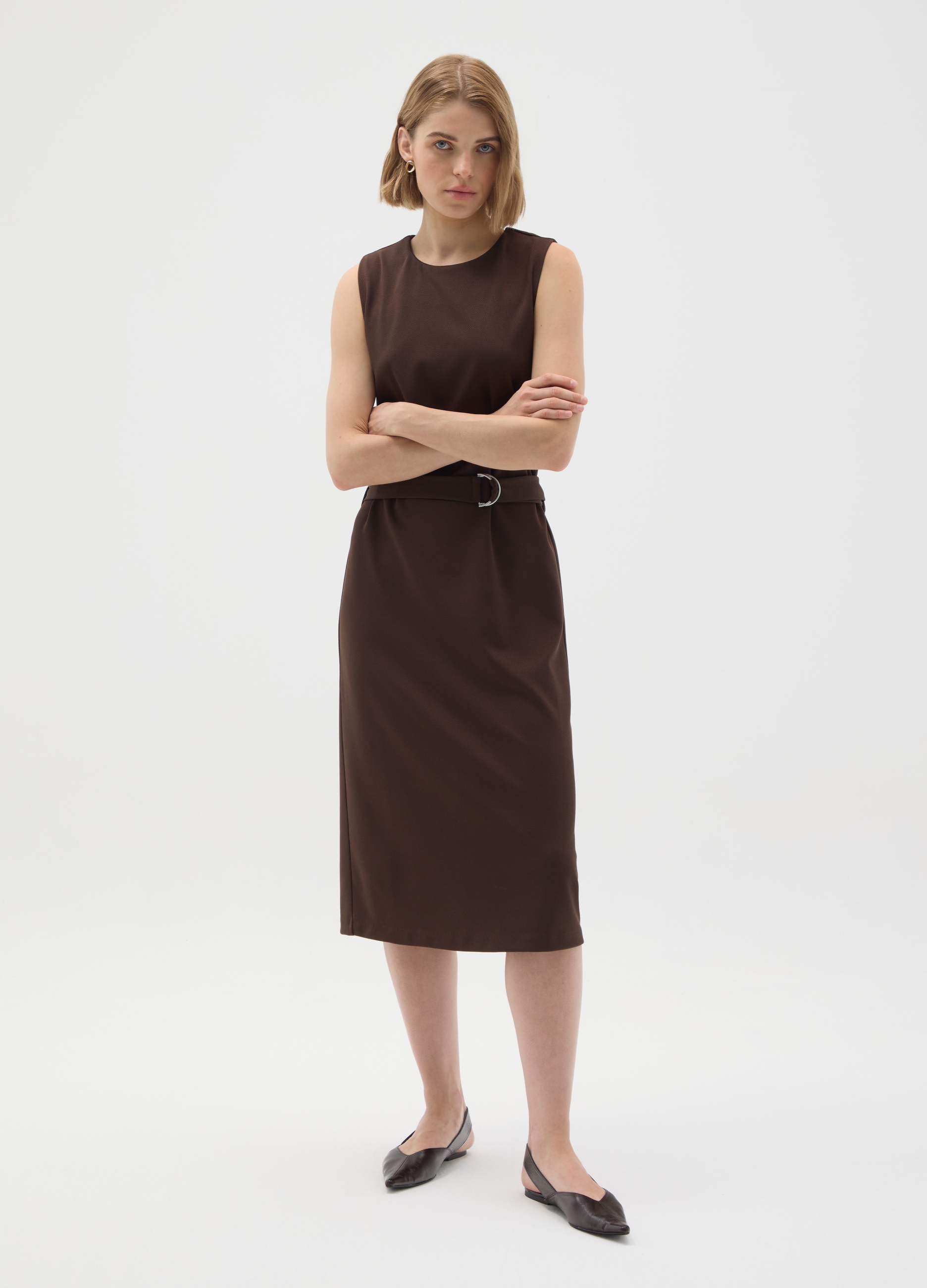 OVS, Braunes Slim-fit-kleid Aus Elastischem Stoff, Frau, Dunkelbraun, Größe: 34