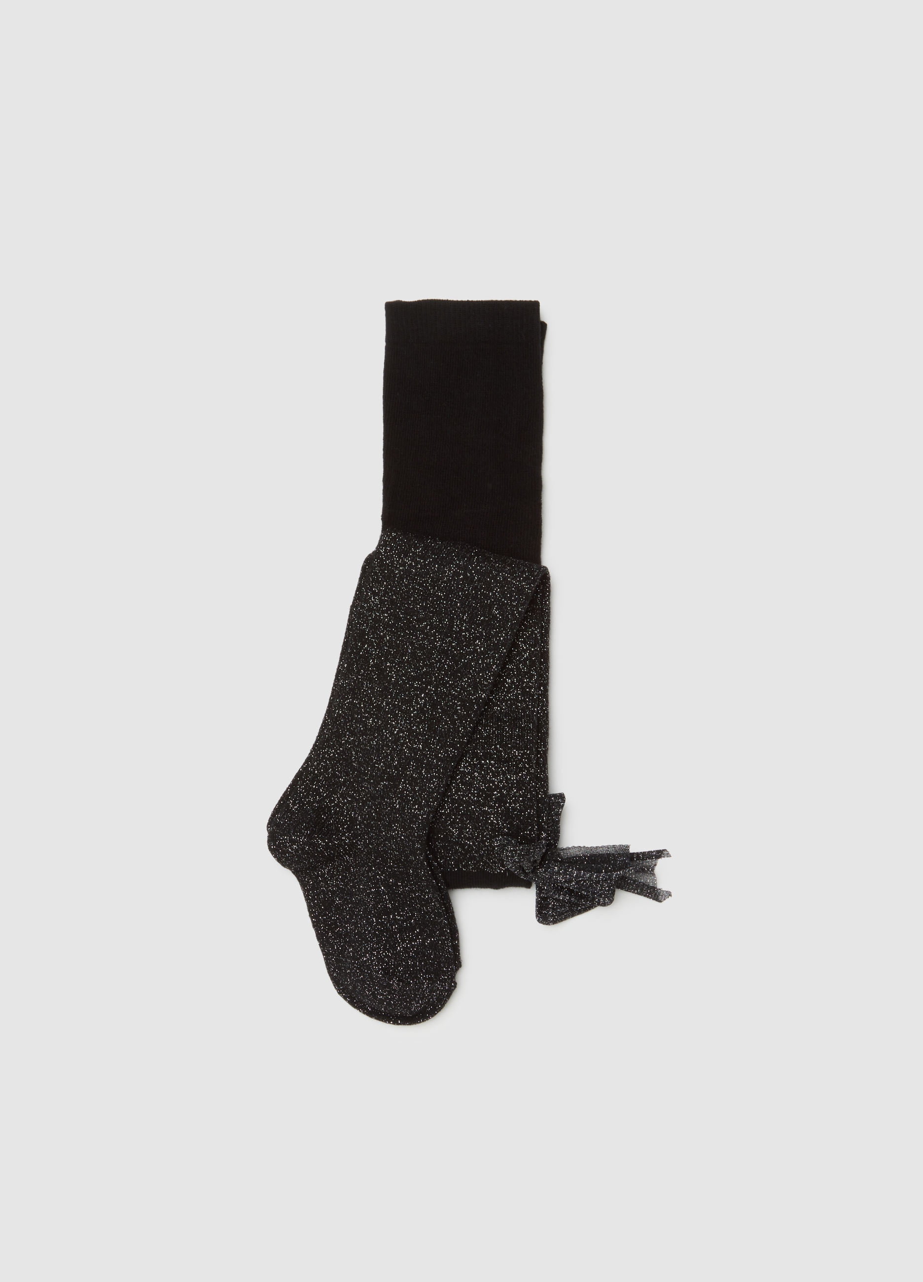 OVS KIDS, Collant Da Bambina In Misto Cotone Neri Glitterati Con Fiocchi, Nero, Taglia: 35/40