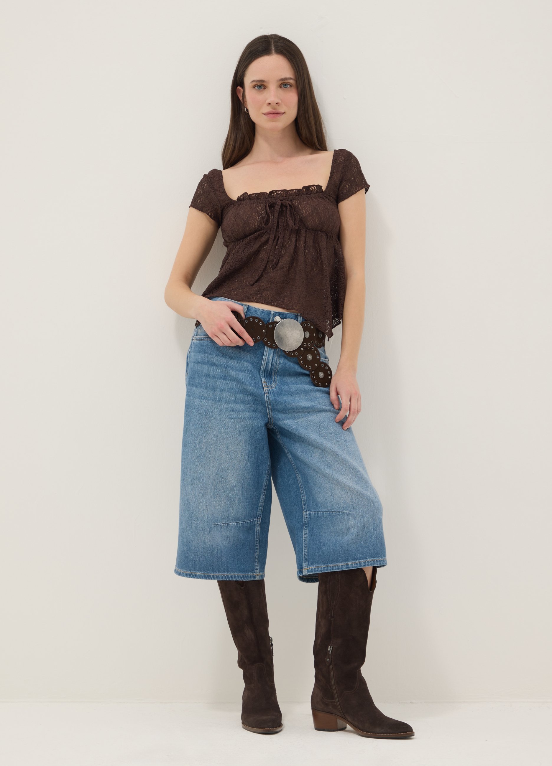 B.ANGEL, Shorts Baggy De Denim Azul En Puro Algodón, Mujer, Azul claro, Talla: 40