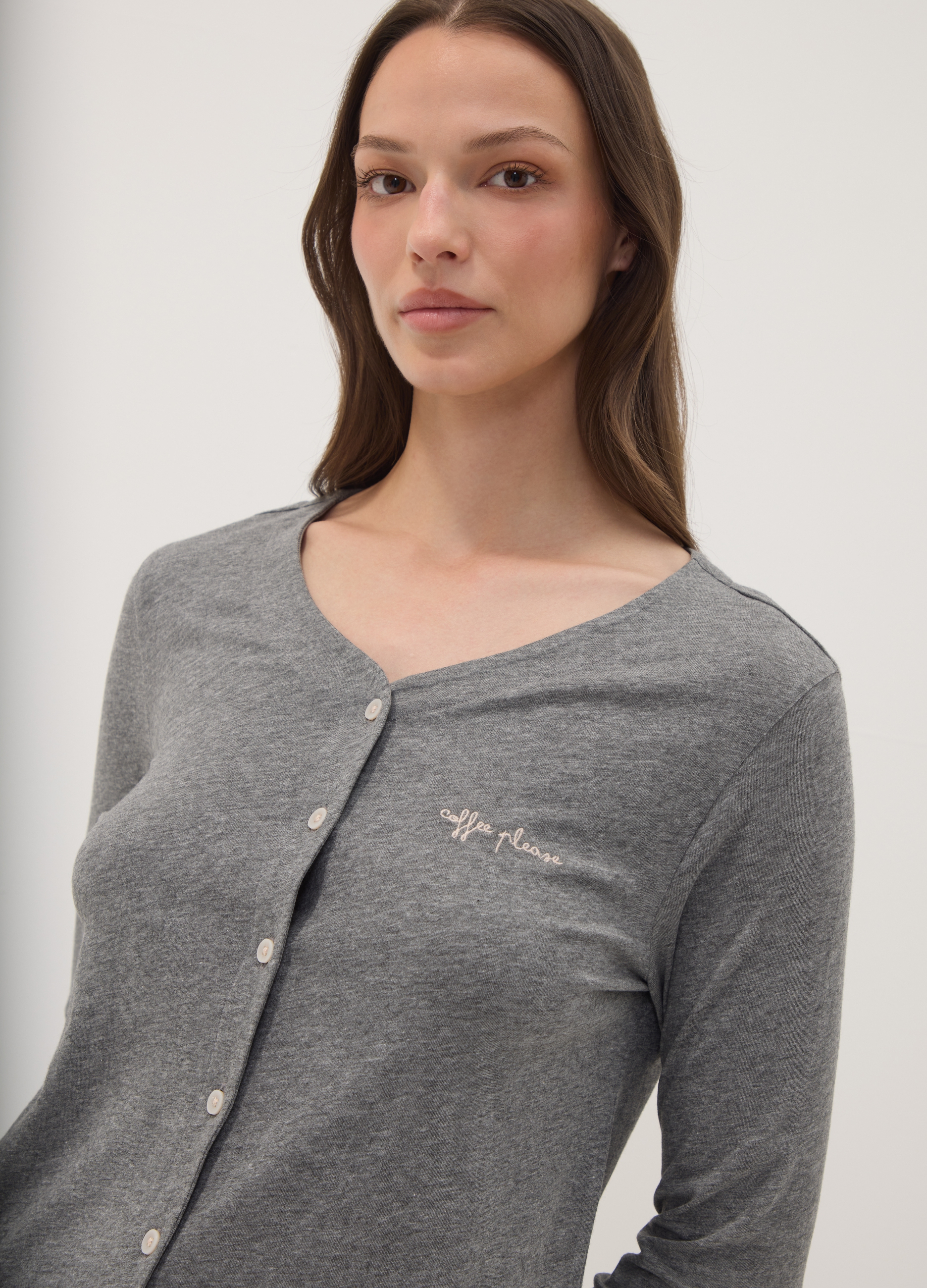 OVS, T-shirt Pigiama Grigio In Misto Cotone Viscosa, Donna, Grigio, Taglia: L