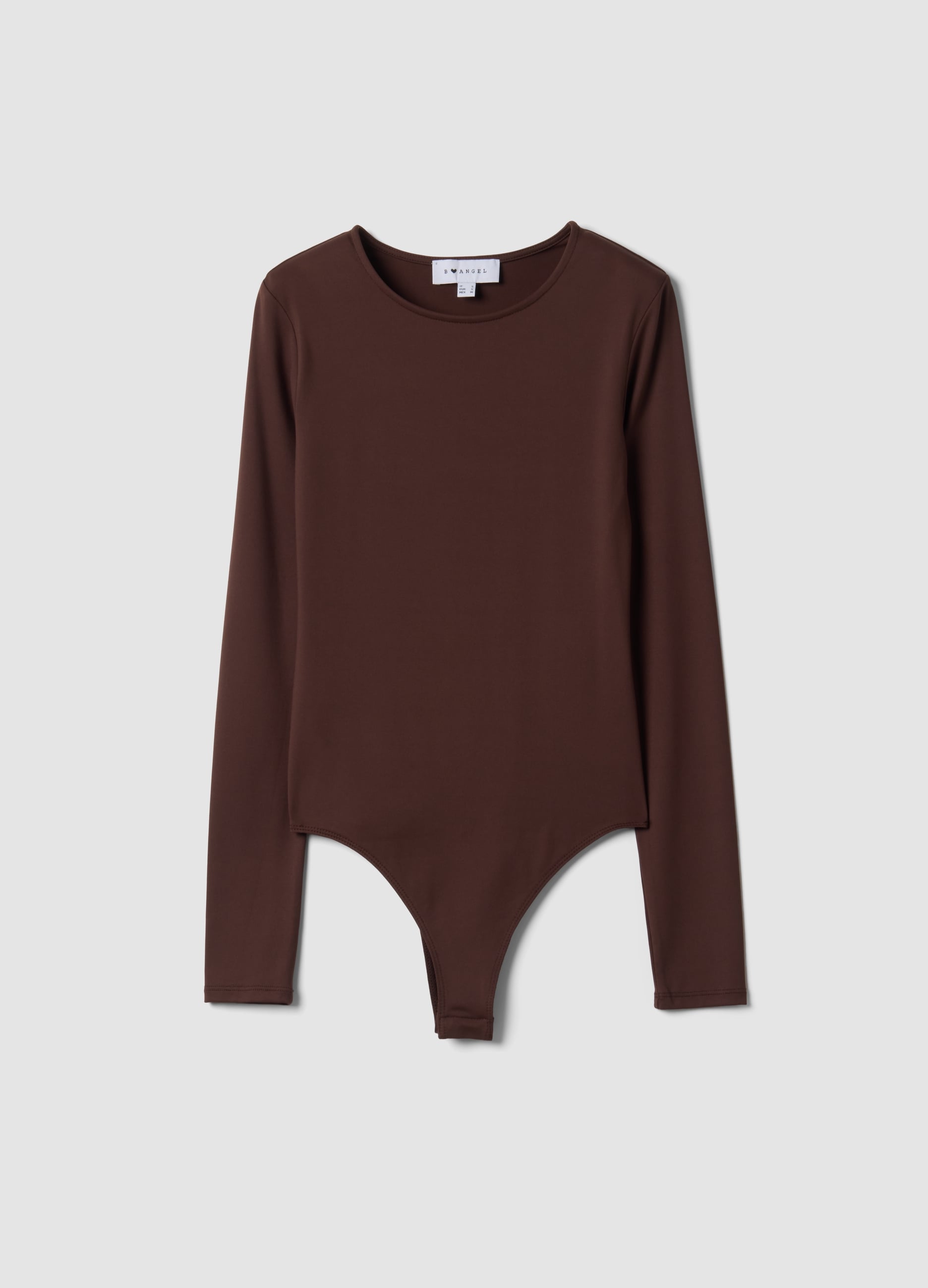 B.ANGEL, Body Marrone In Tessuto Elasticizzato Con Girocollo Fitted, Donna, Marrone, Taglia: S