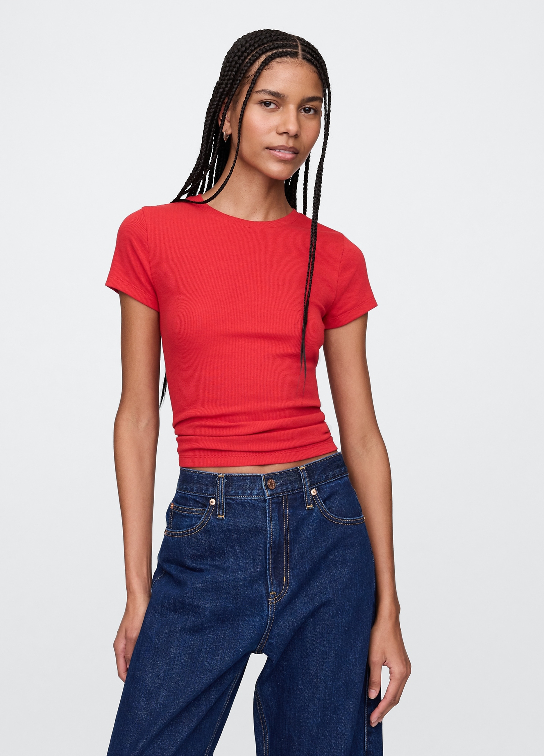 GAP, T-shirt Slim Fit In Cotone A Costine, Donna, Rosso, Taglia: XS