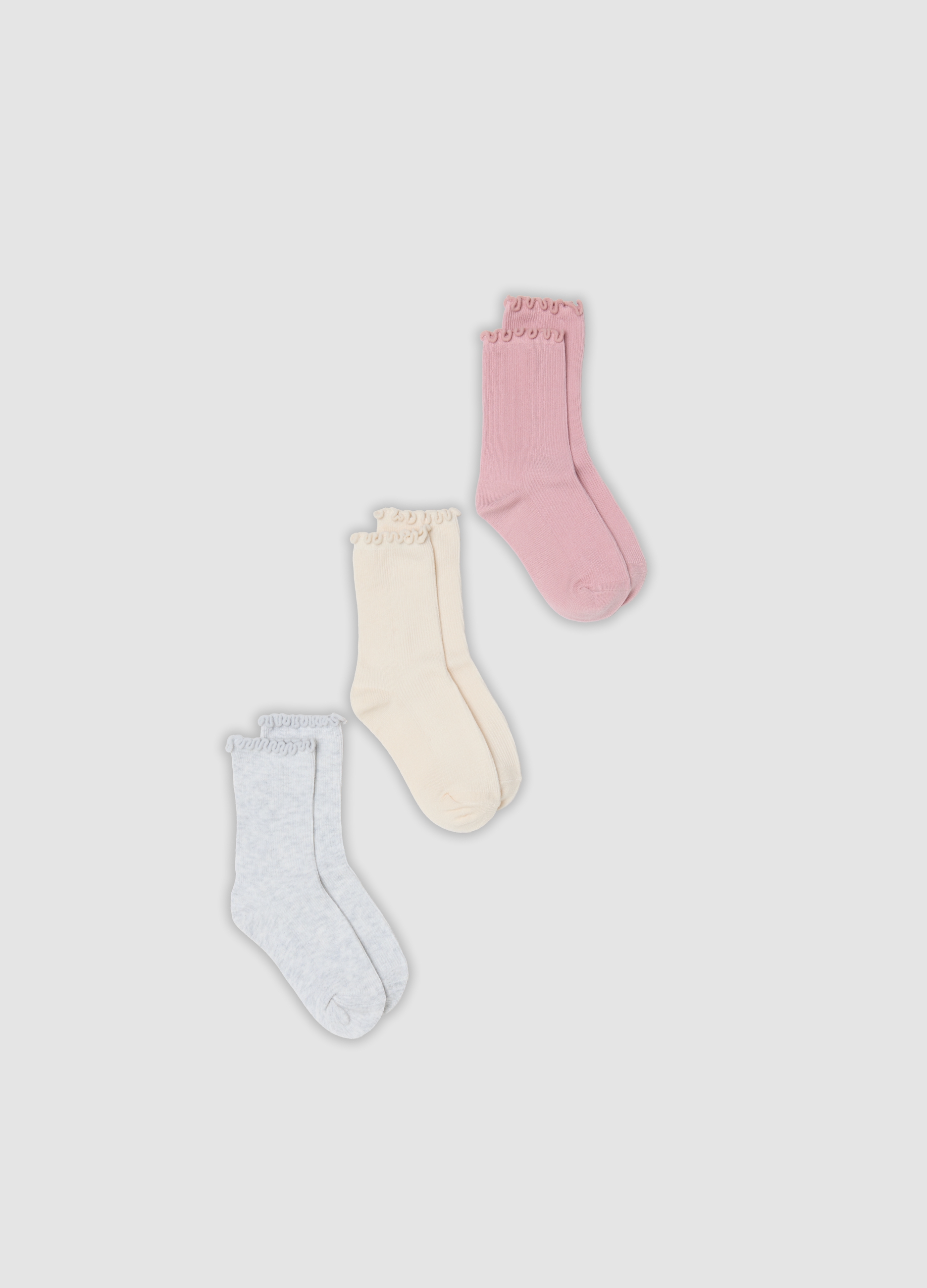 OVS KIDS, Tripack Di Calze Midi Rosa In Cotone Organico Elasticizzato, Bambina, Bianco, Taglia: 37/39