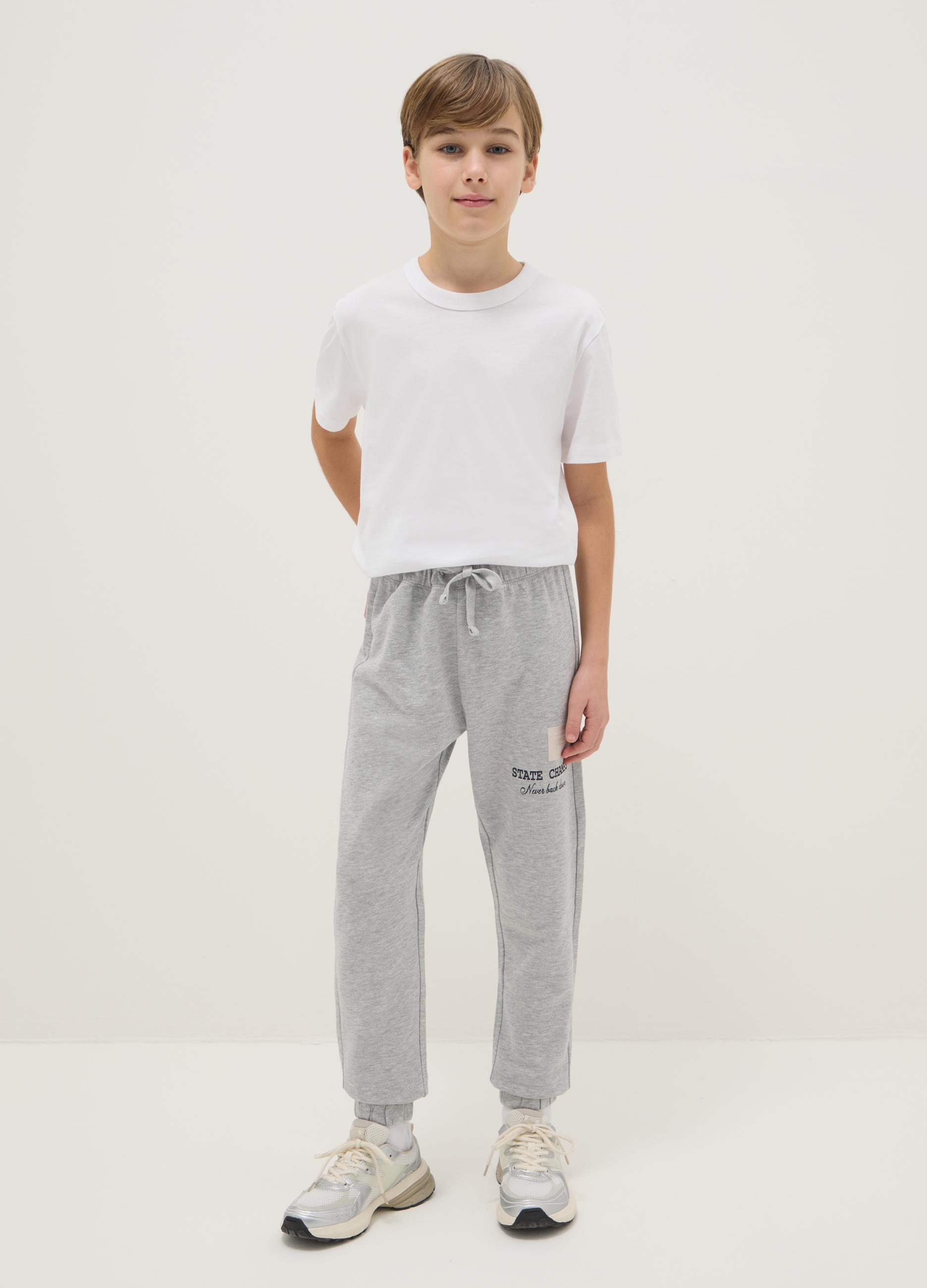 OVS KIDS, Pantalones Jogger Grises Para Niño En Algodón Puro Ajuste Regular, Niño, Gris jaspeado, Talla: 10-11