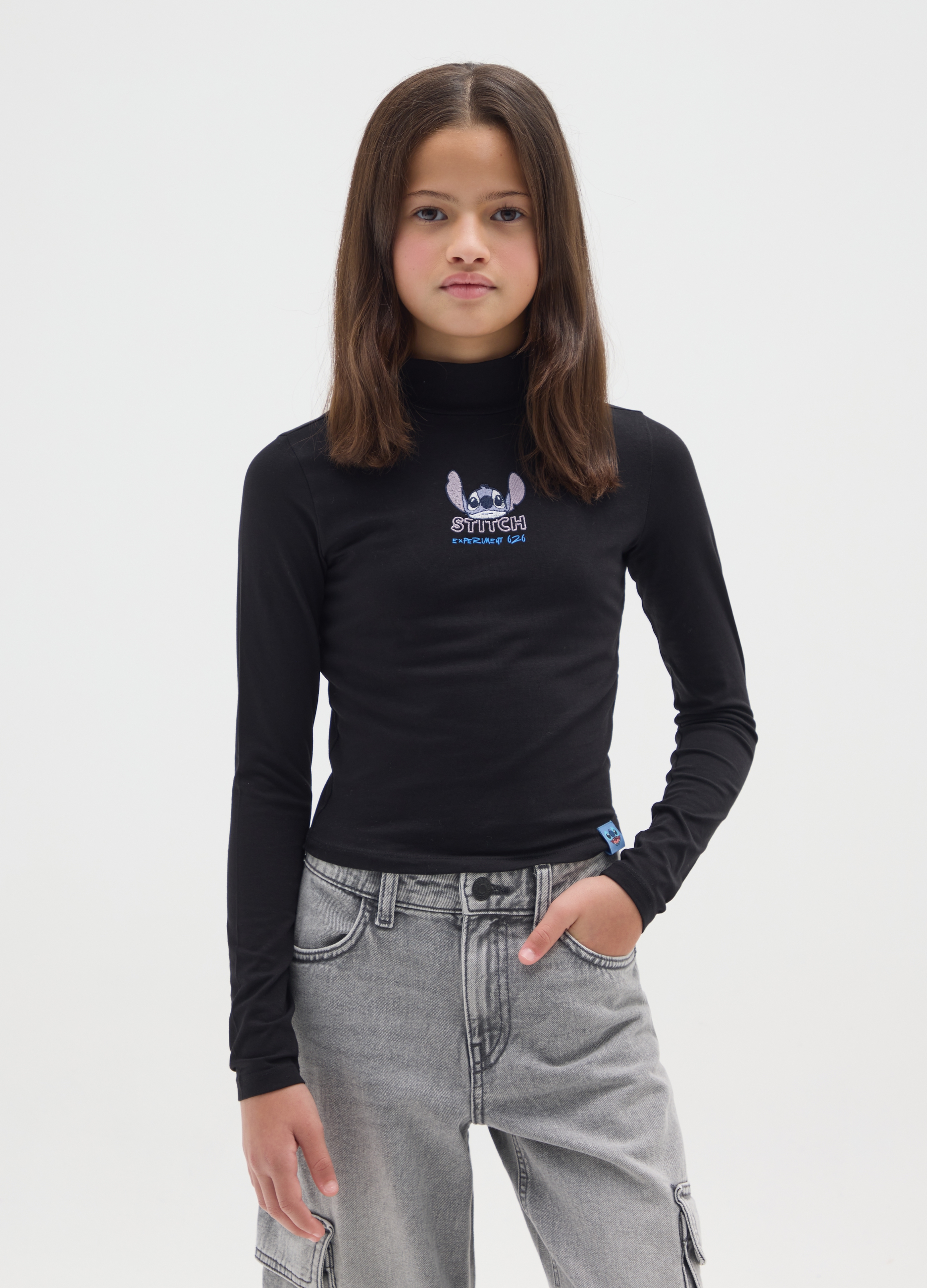 DISNEY, Maglietta Da Ragazza In Misto Cotone Elasticizzato Nera, Bambina, Nero, Taglia: 10-11