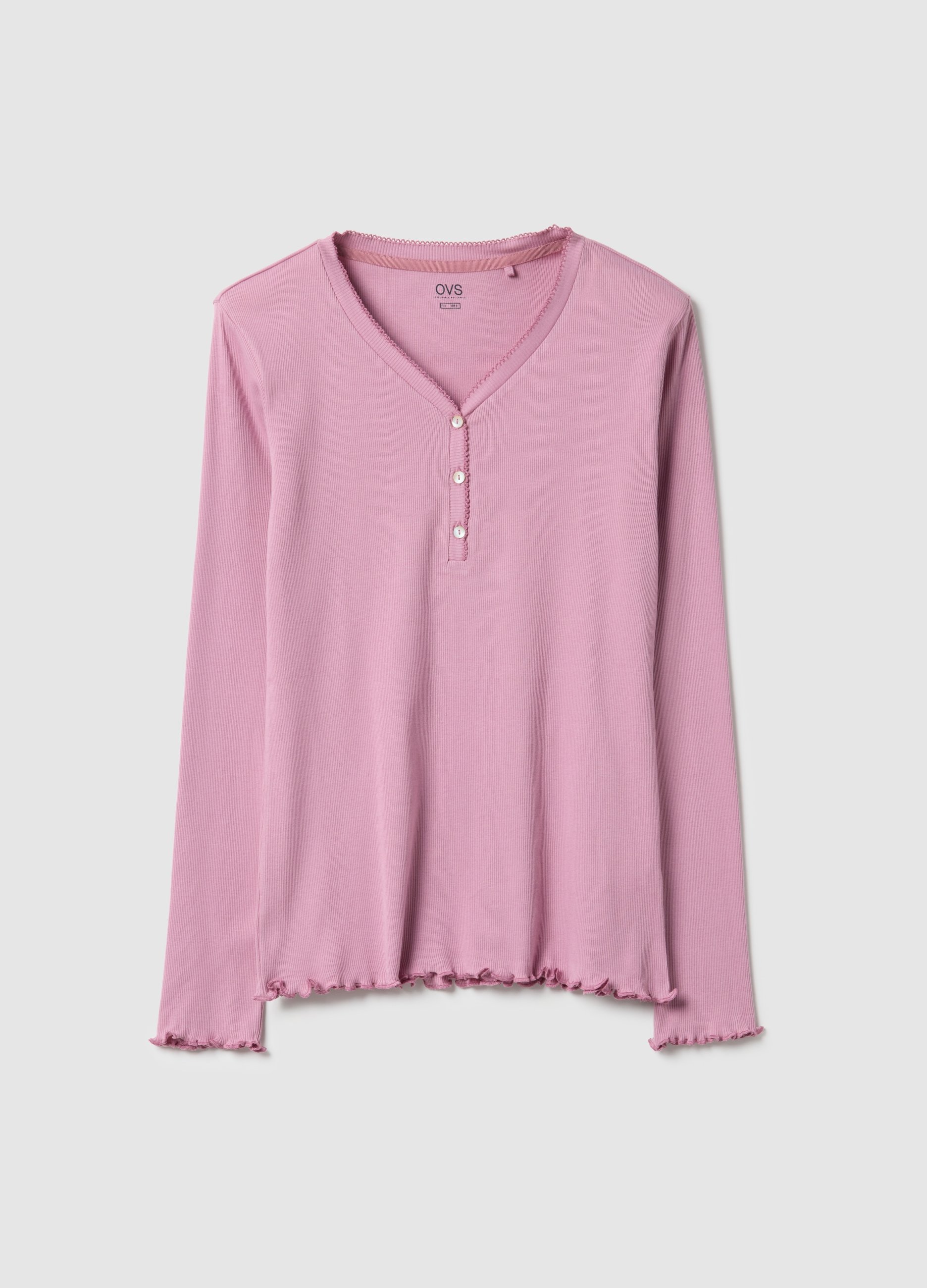 OVS, Maglia Da Notte In Puro Cotone Rosa Regular Fit Con Collo Serafino, Donna, Rosa, Taglia: S