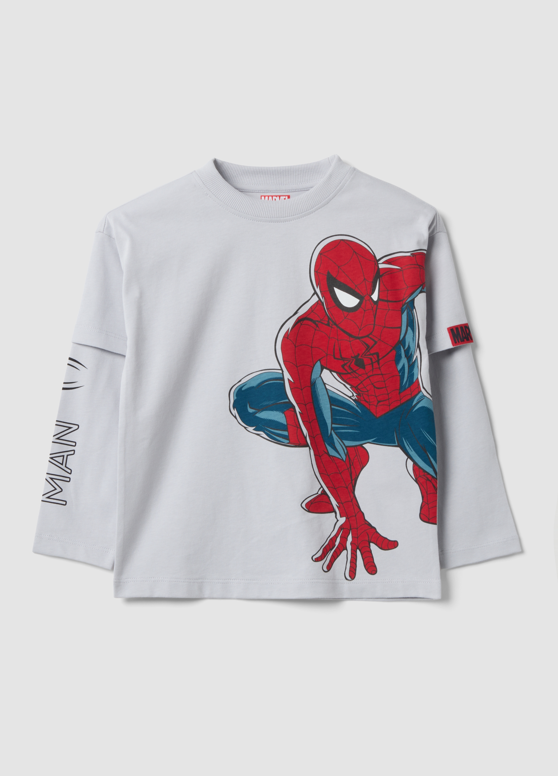 MARVEL, T-shirt Grigia A Maniche Lunghe In Puro Cotone Con Stampa Marvel Spider-man Per Bambino, Grigio, Taglia: 4-5