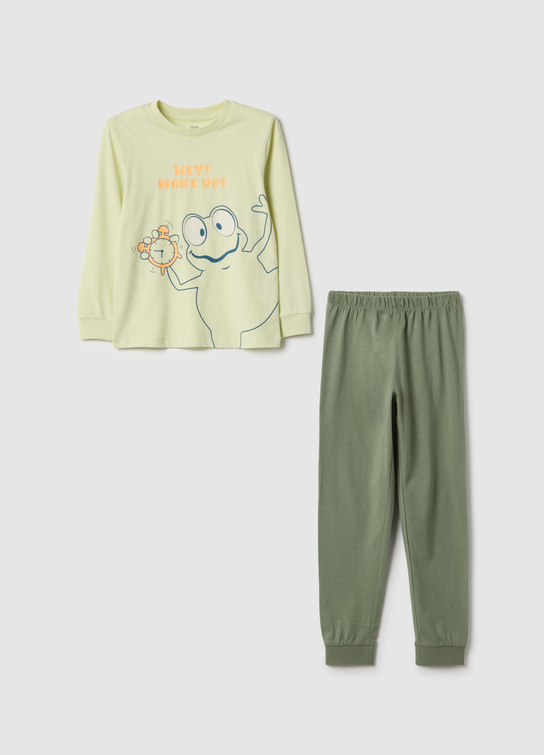 OVS KIDS, Pijama Verde Para Niños De Algodón Puro Con Estampado De Rana, Ajuste Regular, Niño, Verde agua, Talla: 6-7