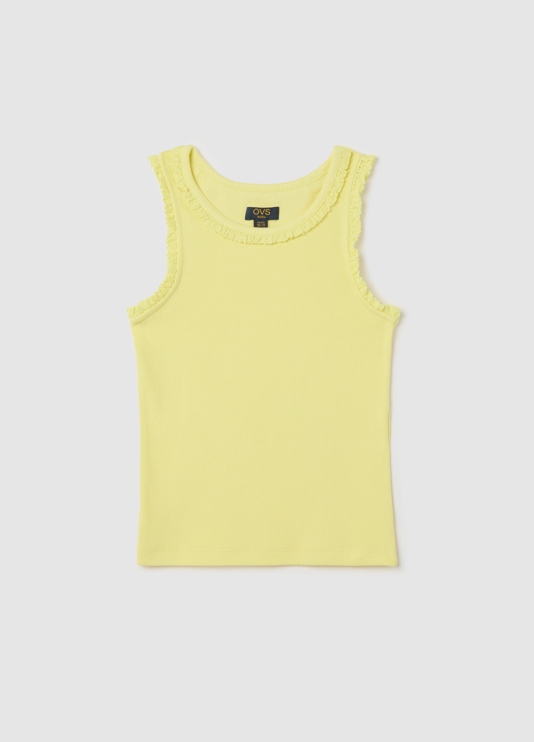 OVS, Canotta Gialla A Costine Con Applicazione Crochet, Bambina, Giallo, Taglia: 10-11