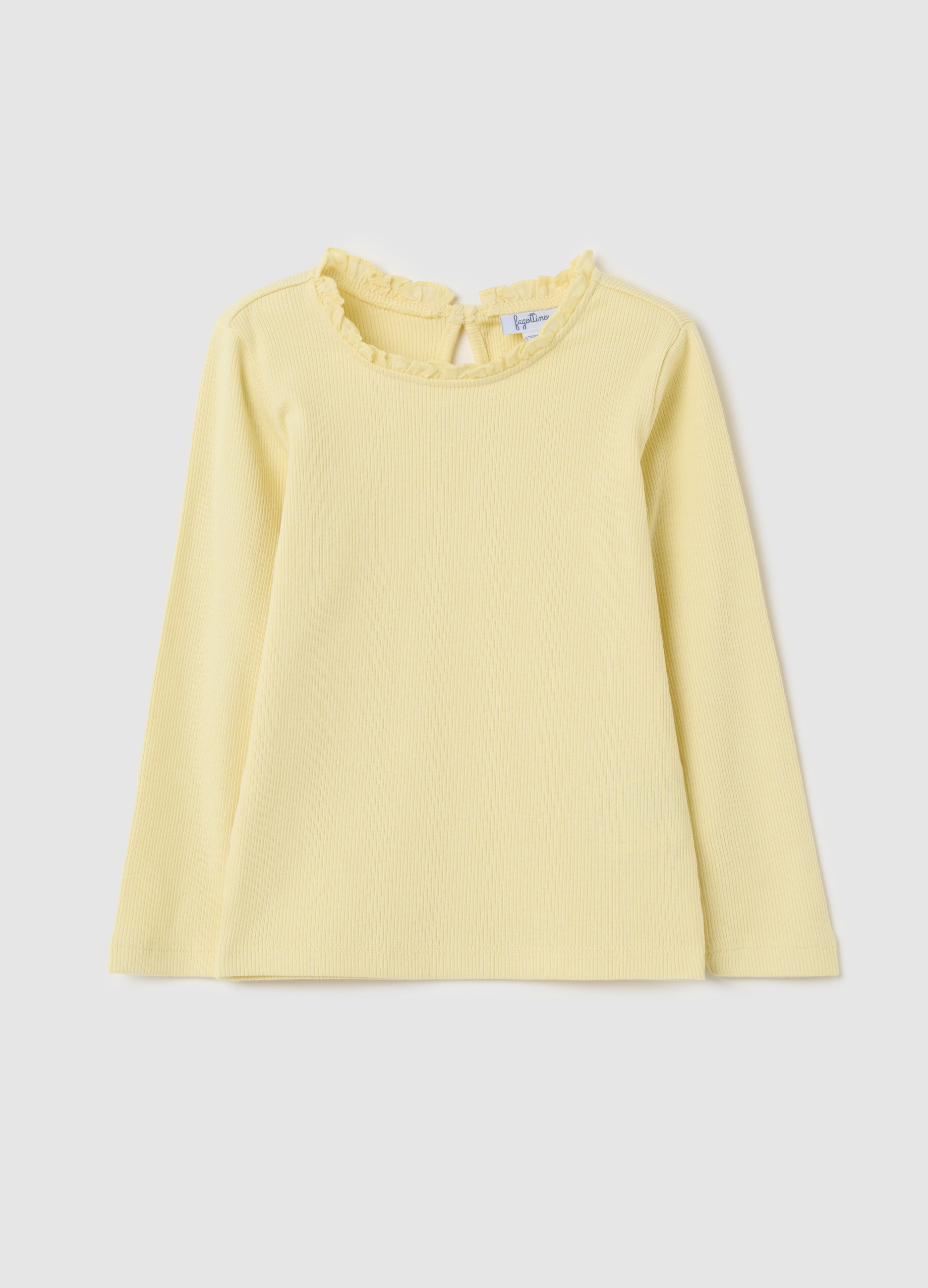 FAGOTTINO, T-shirt Maniche Lunghe A Costine Con Rouche, Bambina, Giallo, Taglia: 12-18