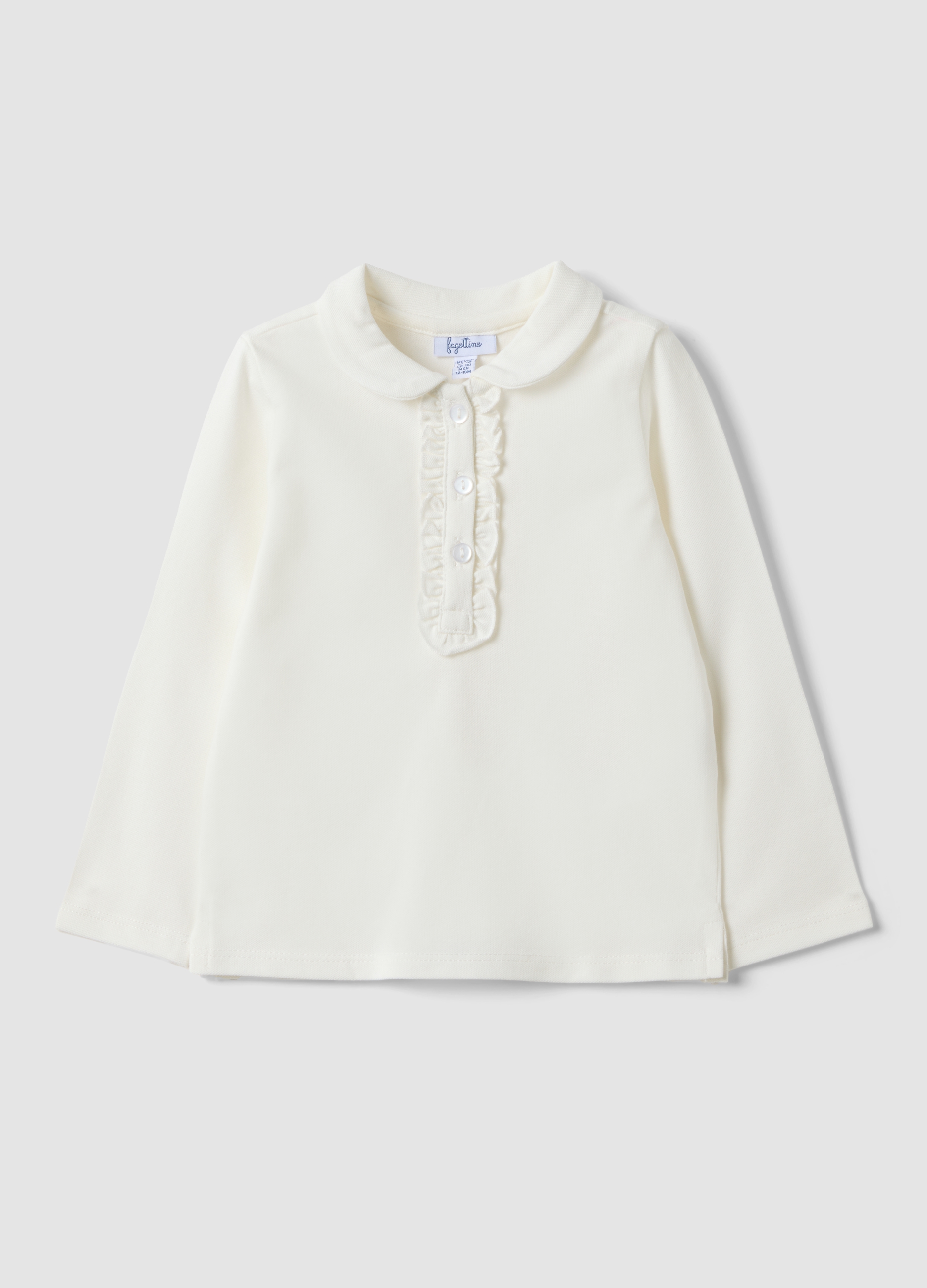 FAGOTTINO, Polo Bianca In Cotone Organico Elasticizzato Con Dettagli Volant Per Bimba, Bambina, Bianco, Taglia: 18-24