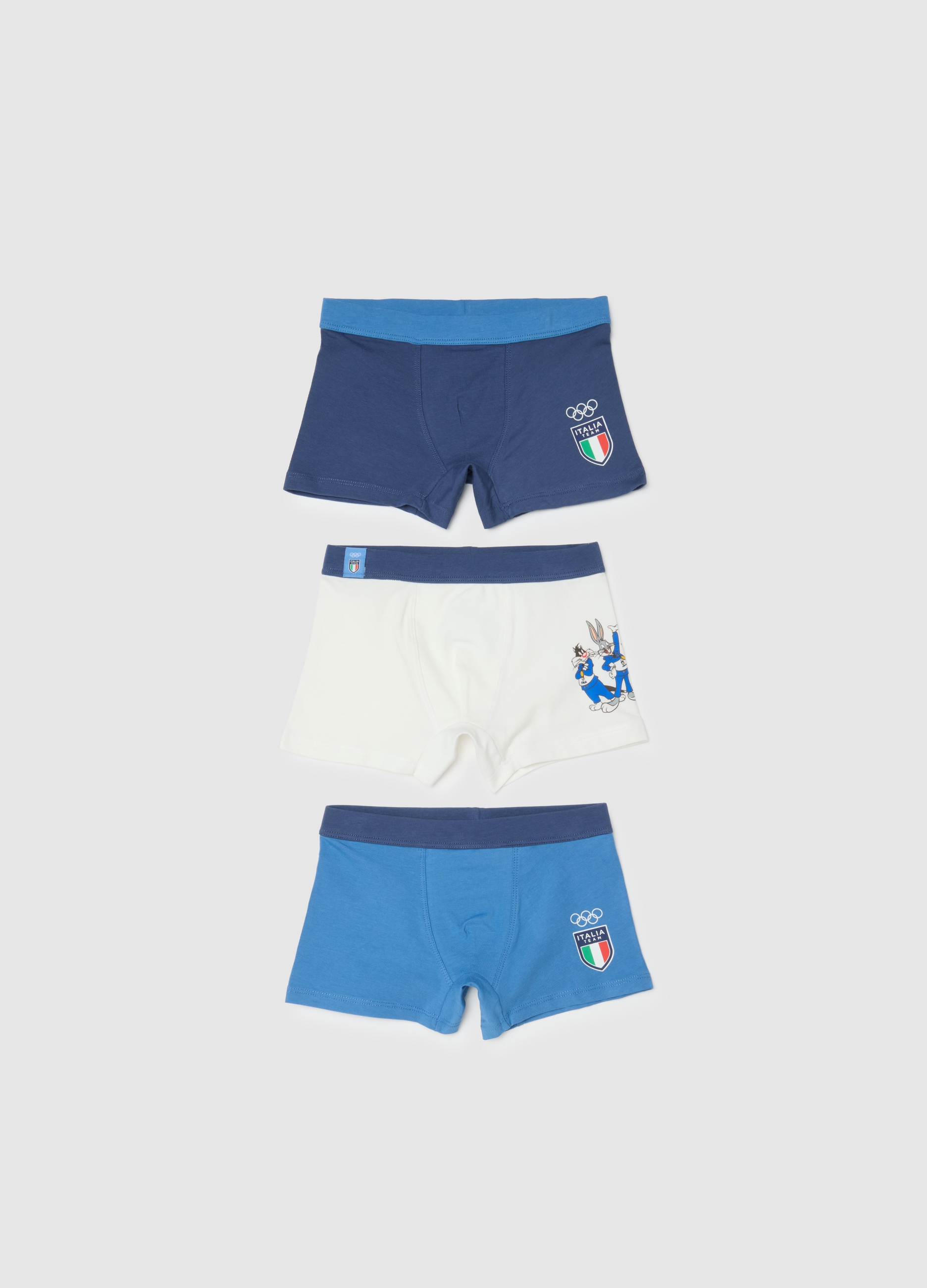 Tripack Di Boxer Da Bambino In Cotone Elasticizzato Looney Tunes X Italia Team, Niño, Blanco/azul, Talla: 3-4