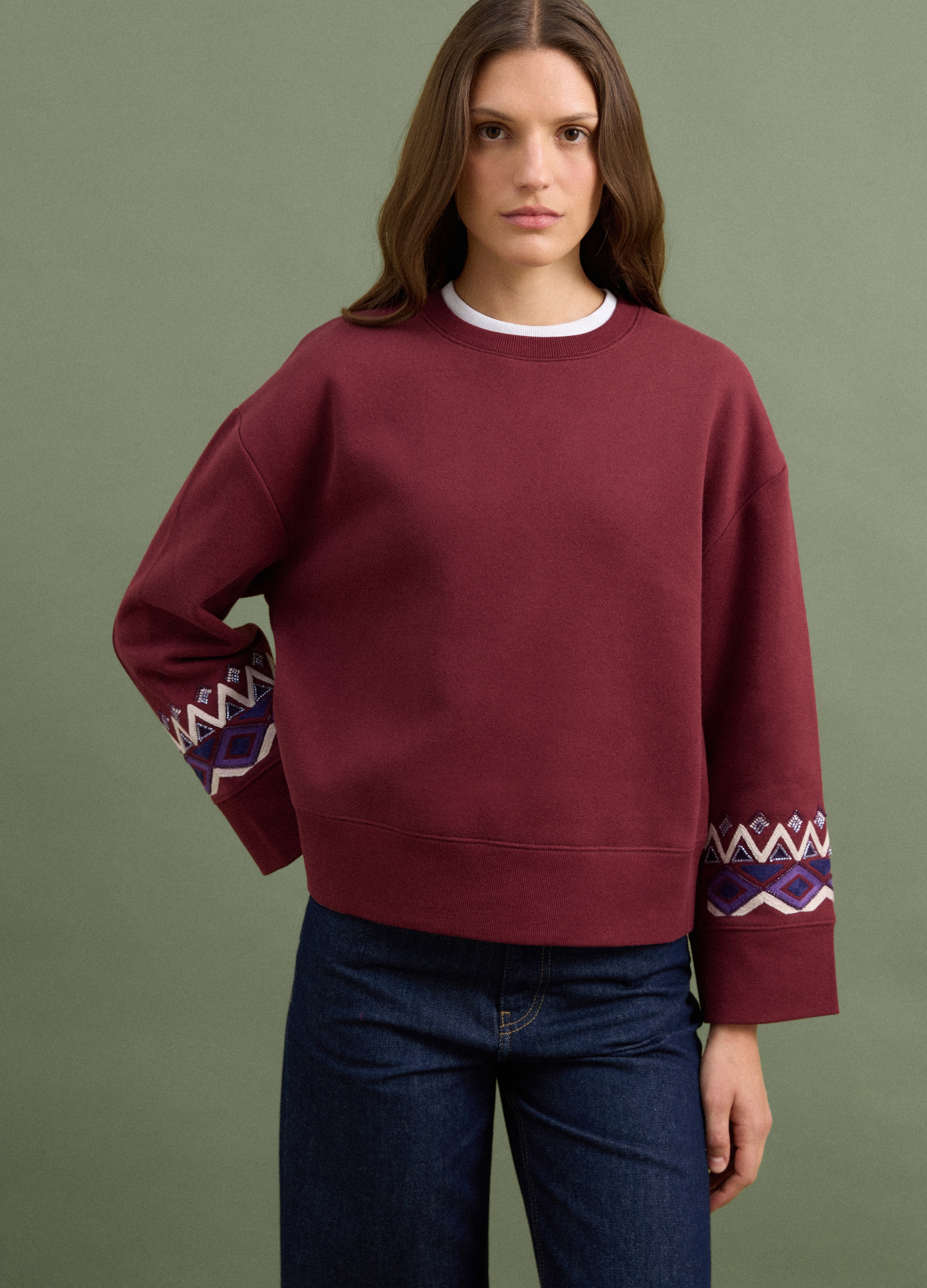 PIOMBO, Felpa Rossa In Misto Cotone Con Fantasia Regular Fit, Donna, Rosso, Taglia: L