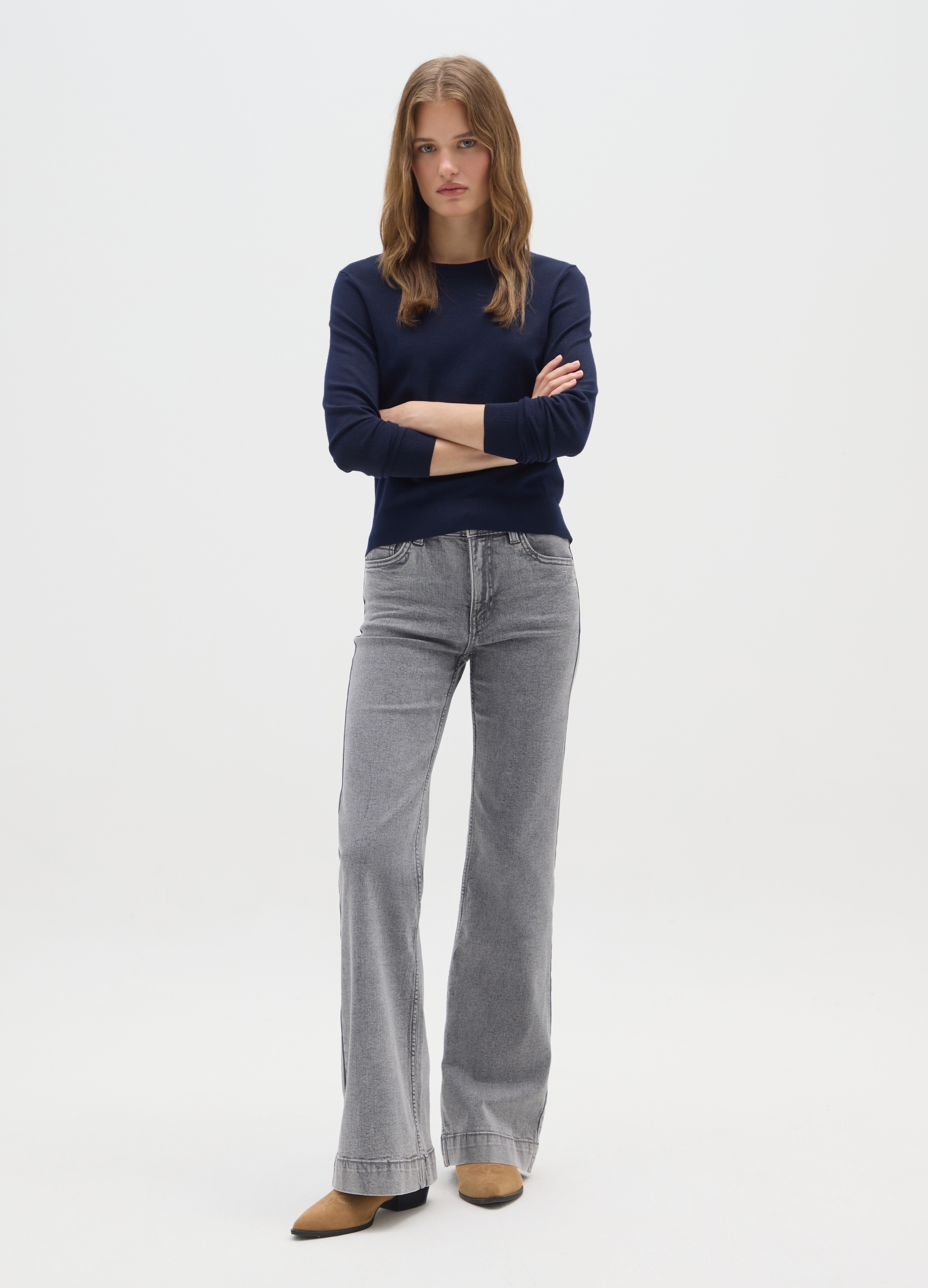 OVS, Pullover Girocollo Azzurro In Misto Viscosa, Donna, Azzurro, Taglia: S