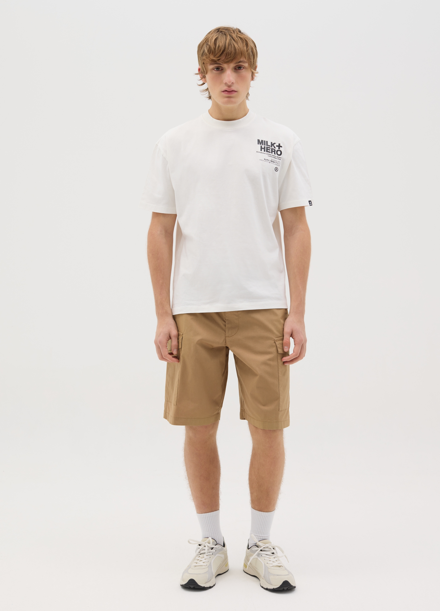 OVS, Pantalón Corto Cargo De Algodón Elástico Beige Regular Fit Para Hombre, Hombre, Beige, Talla: 50
