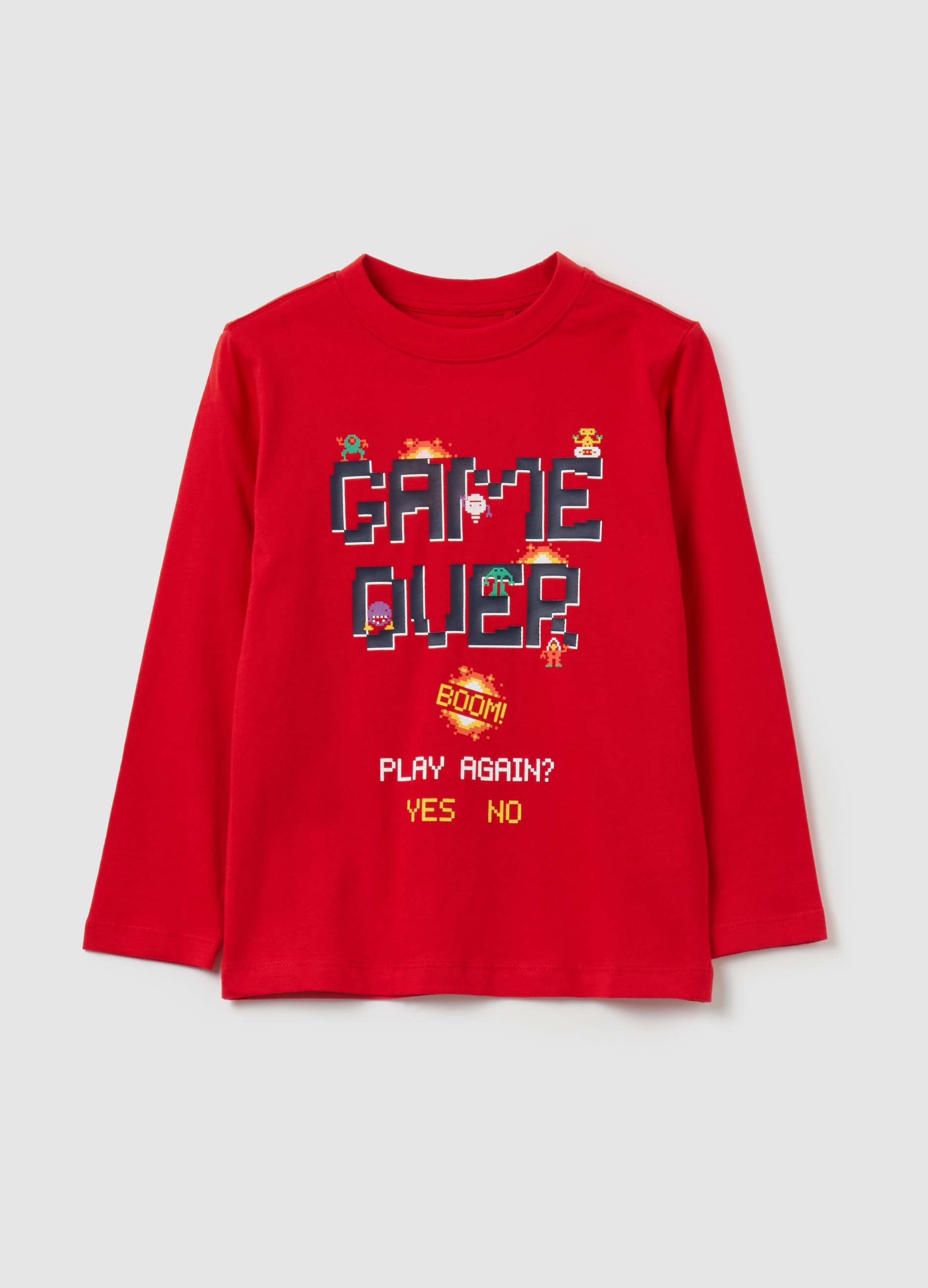 OVS KIDS, Camiseta Manga Larga De Algodón Con Estampado, Niño, Rojo, Talla: 8-9