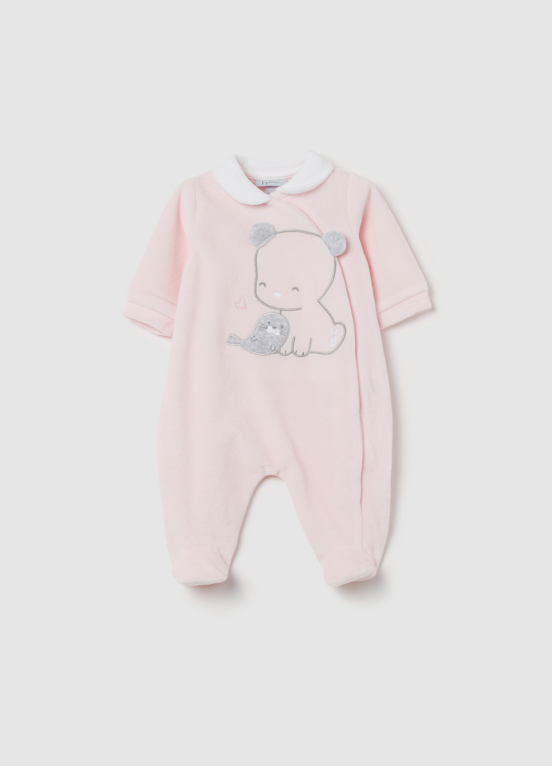 FAGOTTINO, Tutina In Velour Con Piedini E Ricamo Animaletti, Unisex, Rosa, Taglia: 1-3