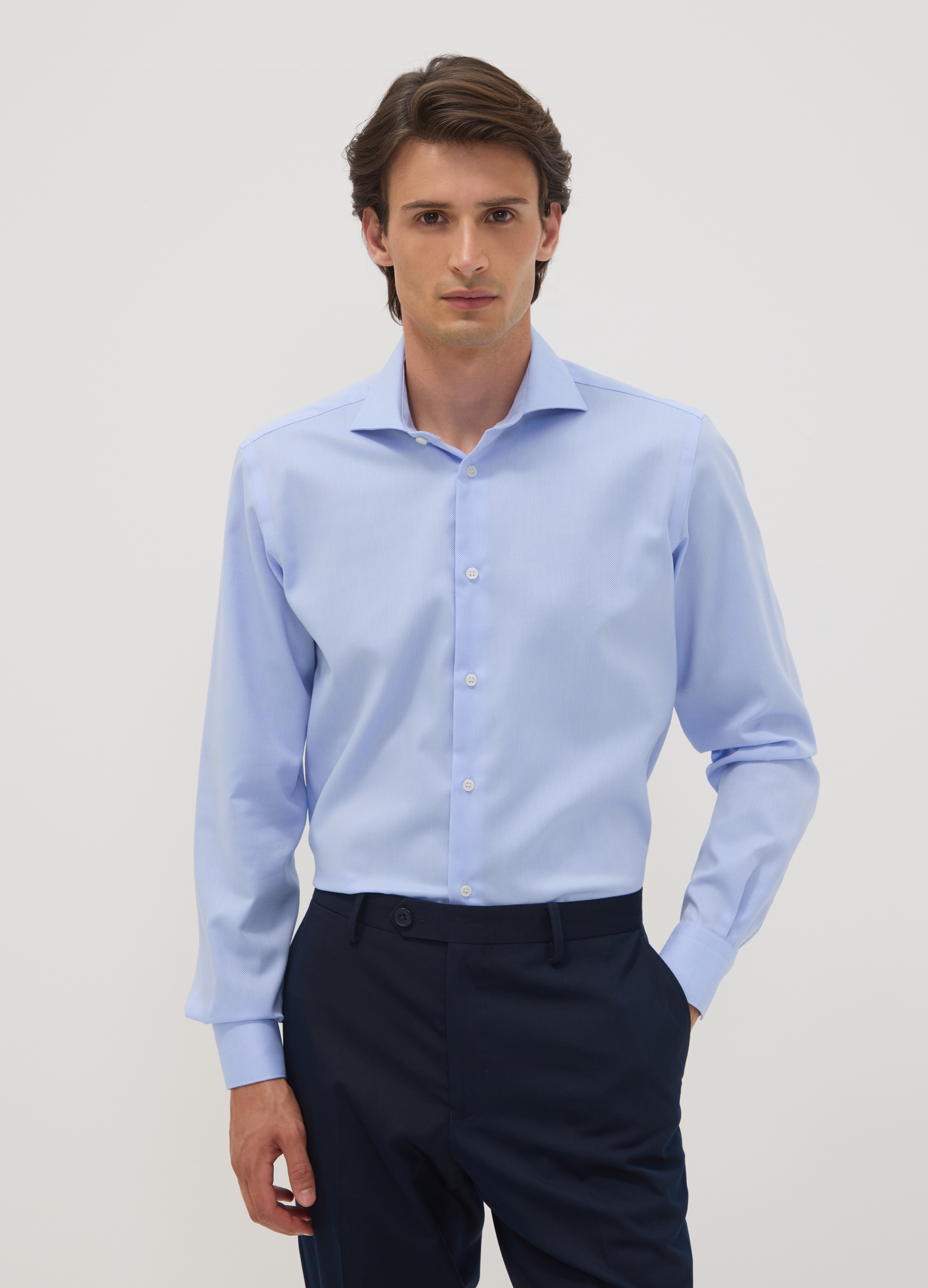 OVS, Camicia Azzurra Slim Fit In Puro Cotone Con Colletto Francese No Iron, Uomo, Azzurro, Taglia: 39