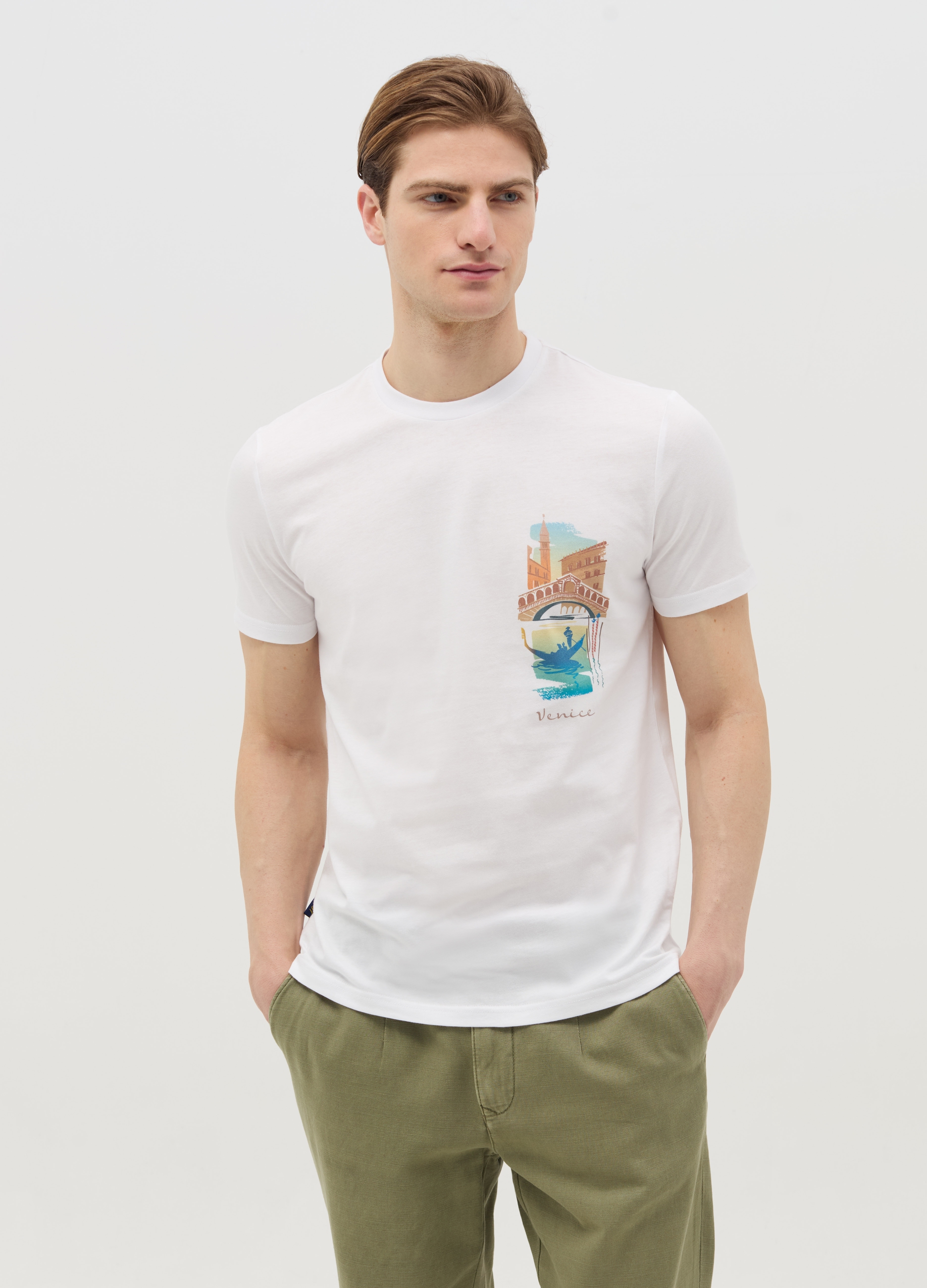 OVS , T-shirt In Cotone Con Stampa venice, Uomo, Bianco, Taglia: XXL