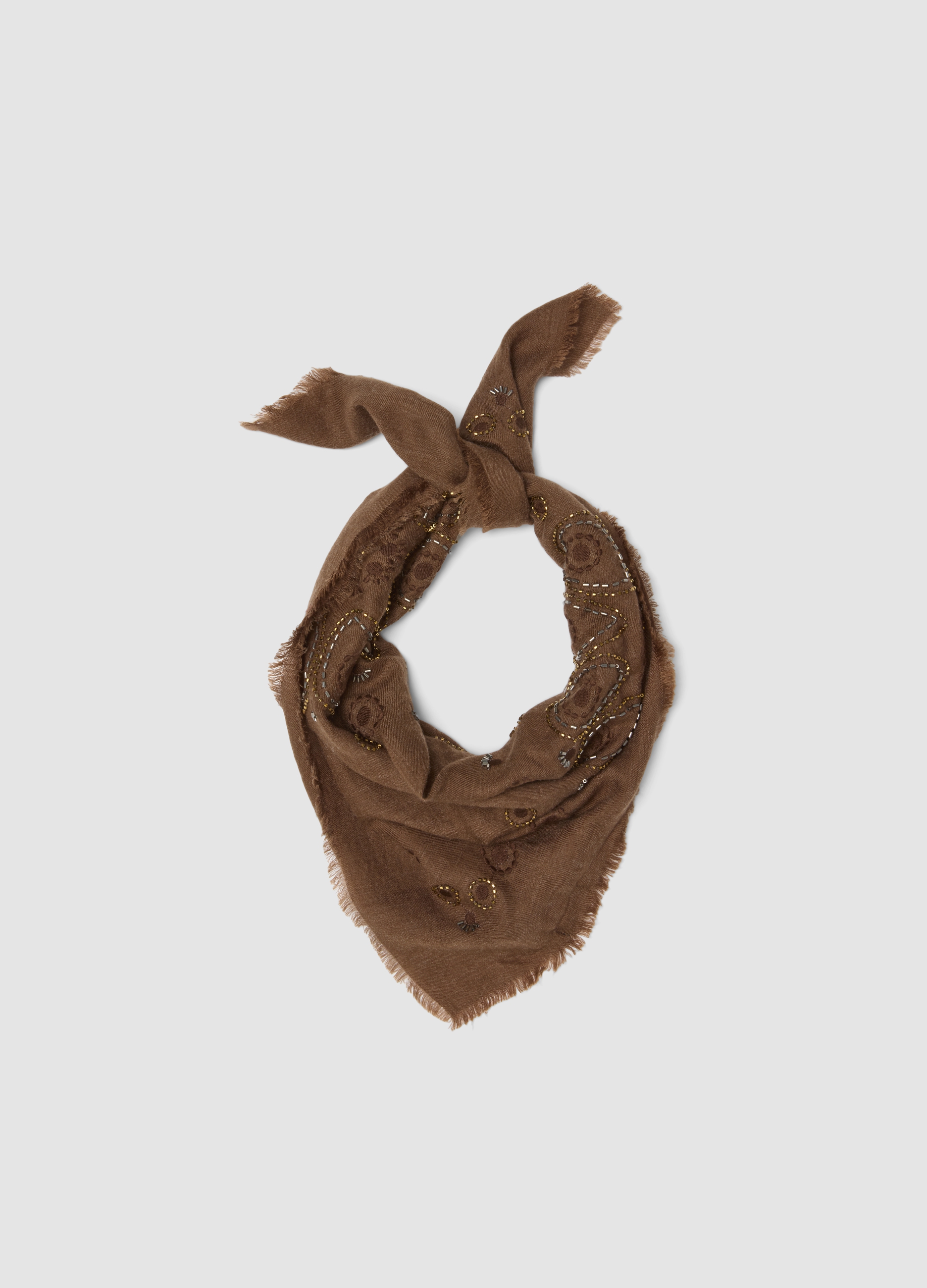 PIOMBO, Foulard Marrone In Misto Lana Con Ricami, Donna, Marrone, Taglia: ONE SIZE