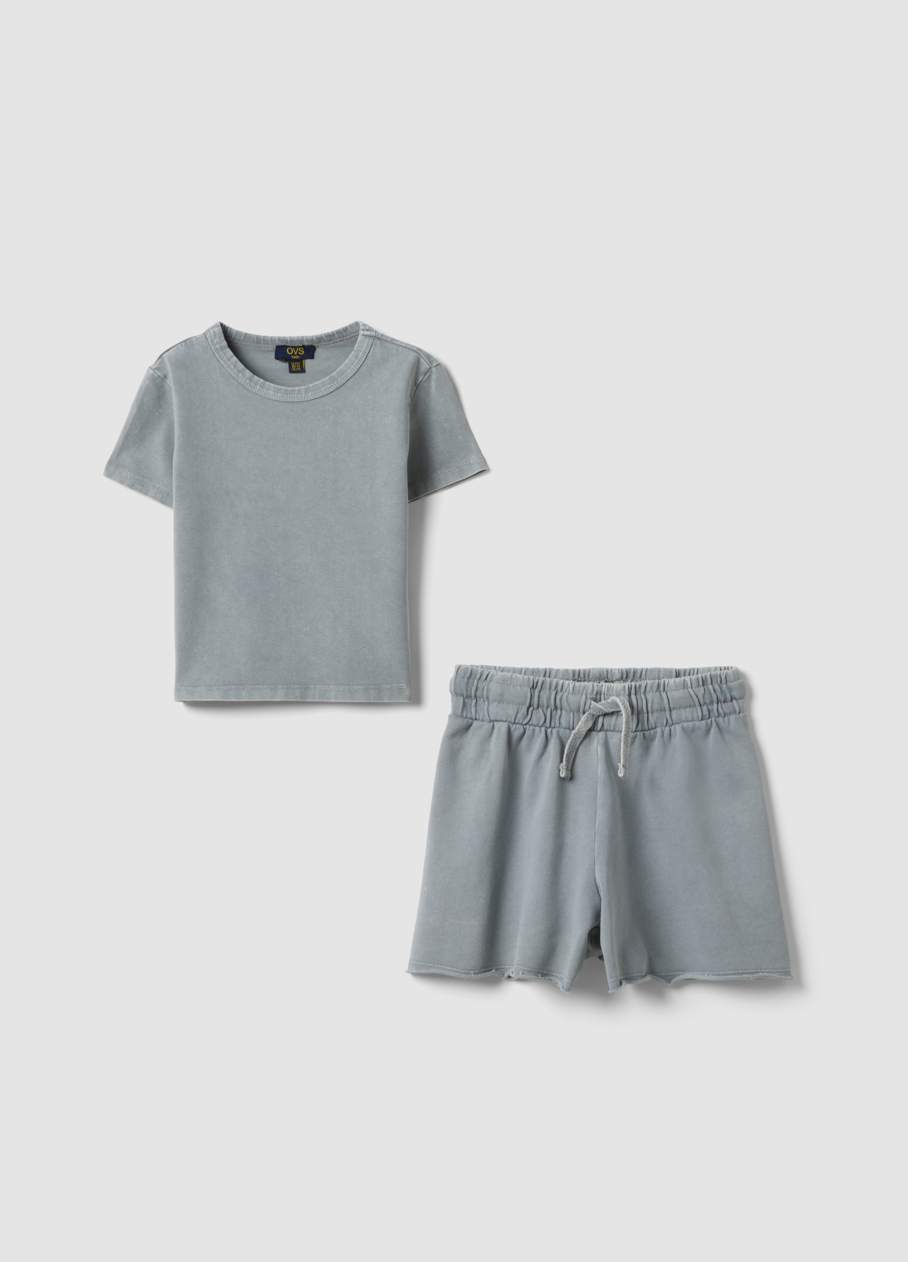 OVS KIDS, Conjunto Gris De Algodón Elástico Con Camiseta Y Shorts, Niña, Gris, Talla: 11-12