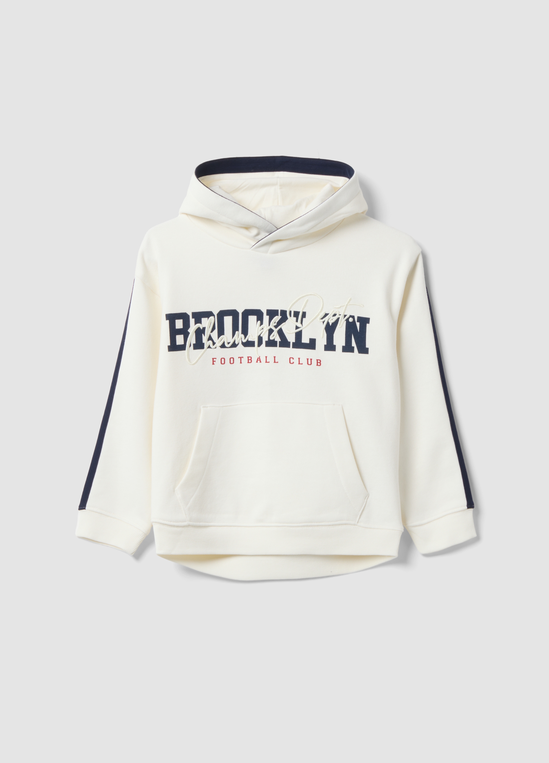 OVS KIDS, Felpa Bianca Con Cappuccio In Misto Cotone Con Scritta Brooklyn Per Bambino, Bianco, Taglia: 4-5