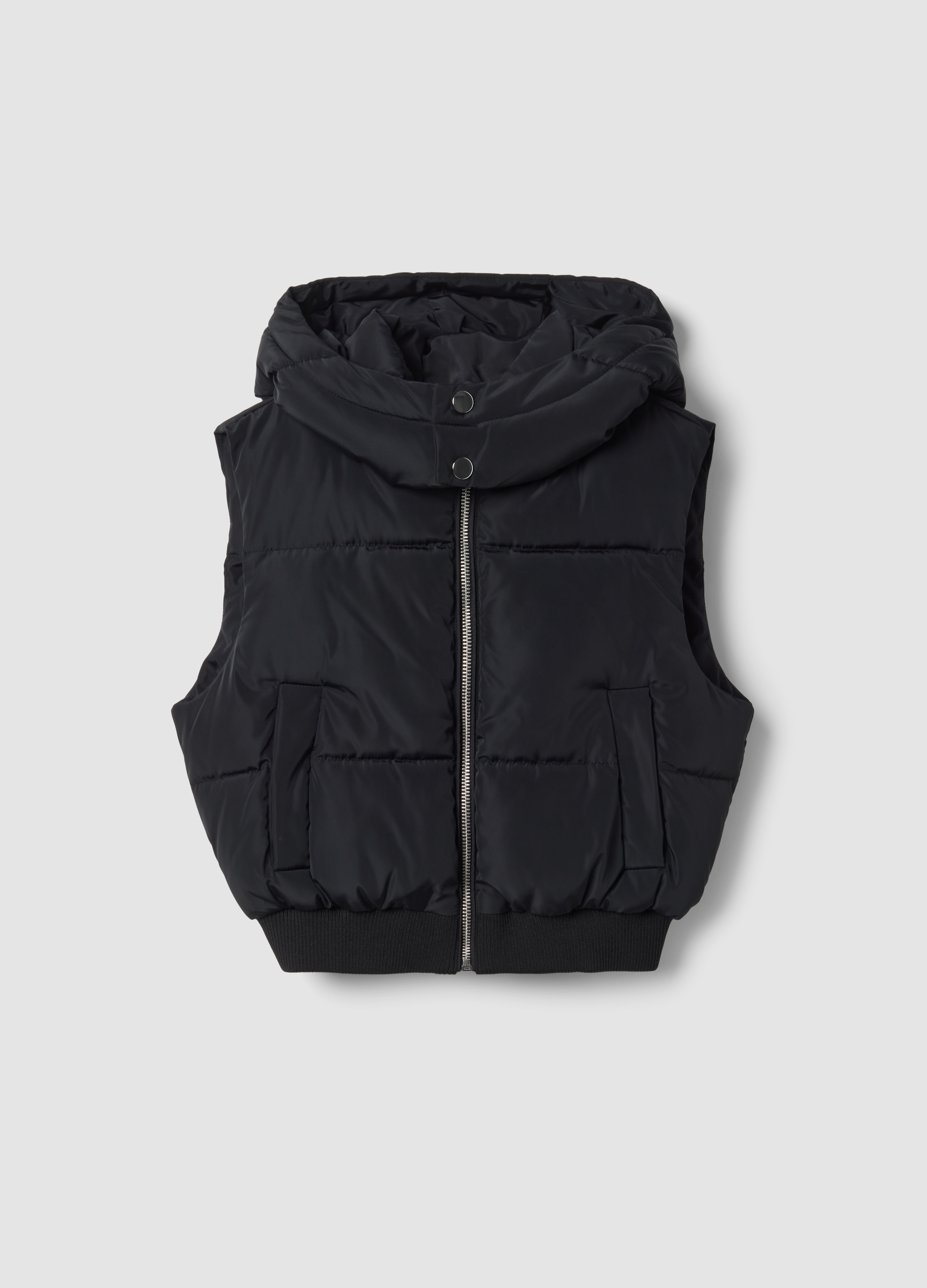 OVS KIDS, Gilet Nero Imbottito Con Cappuccio E Zip, Bambina, Nero, Taglia: 13-14