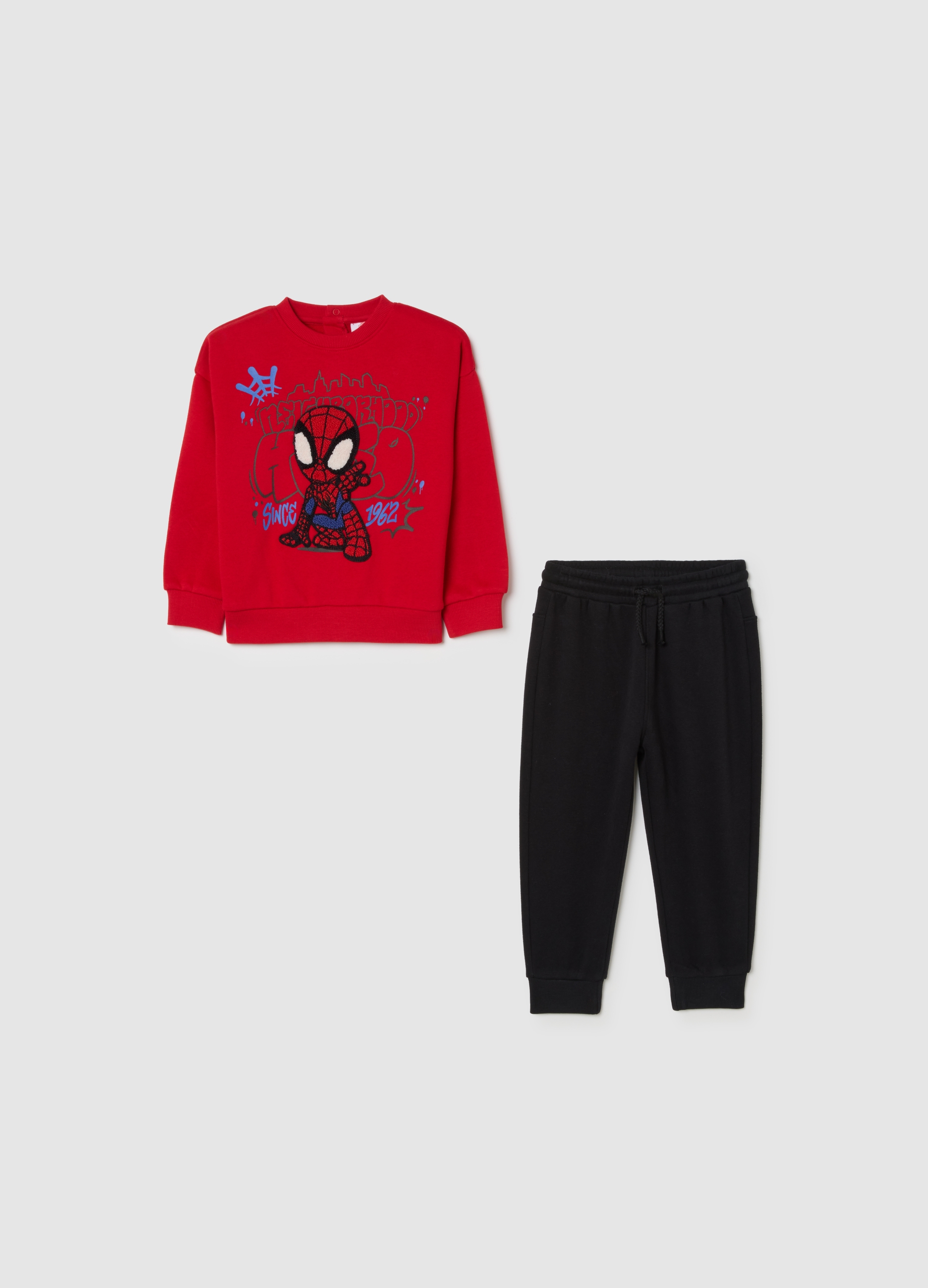 FAGOTTINO, Jogging Set Da Bambino In Misto Cotone Rosso E Nero Di Spider-man, Multicolor, Taglia: 24-30