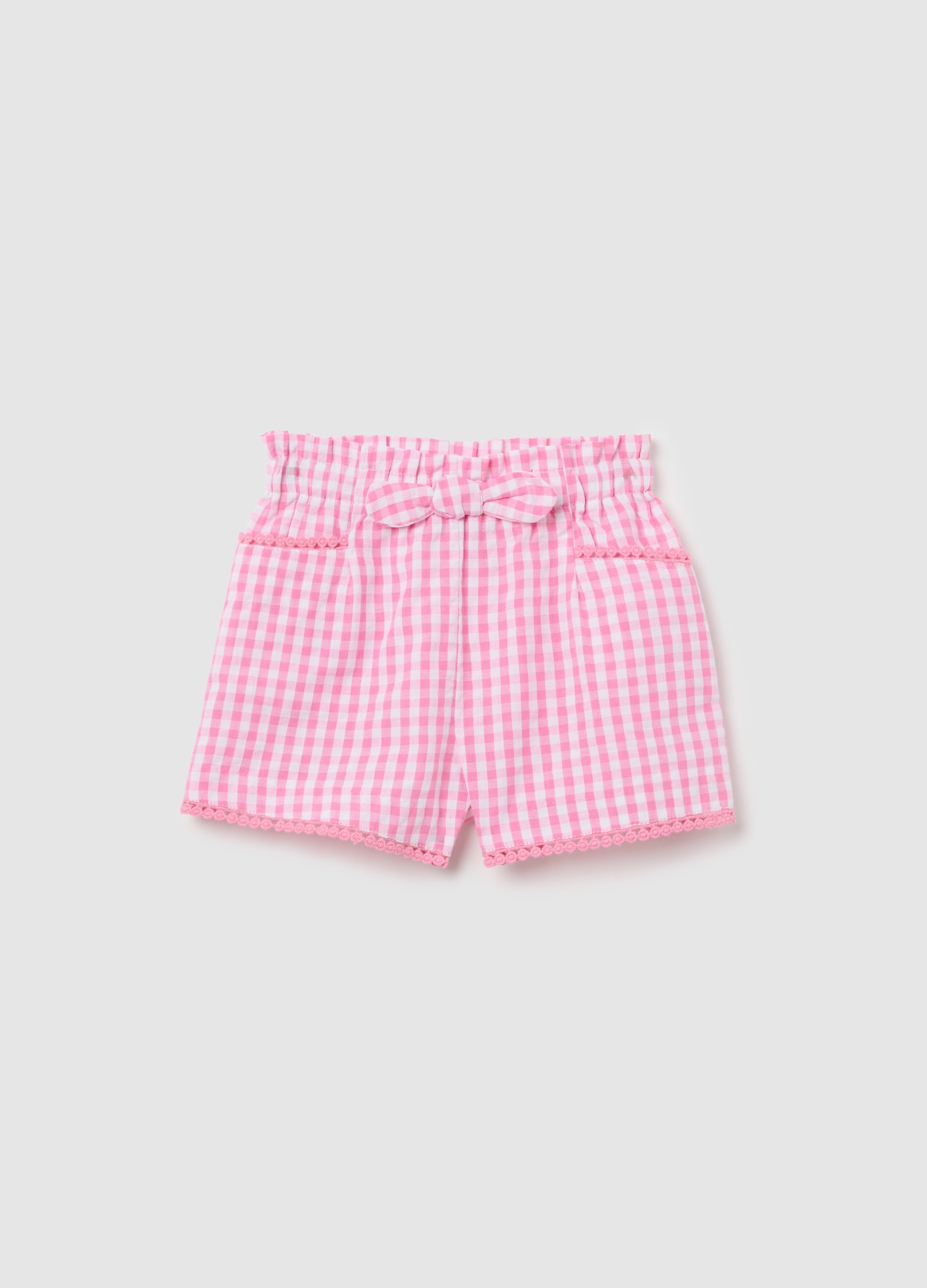 FAGOTTINO, Shorts De Cuadros Rosa Con Lazo, Niña, Rosa, Talla: 9-12
