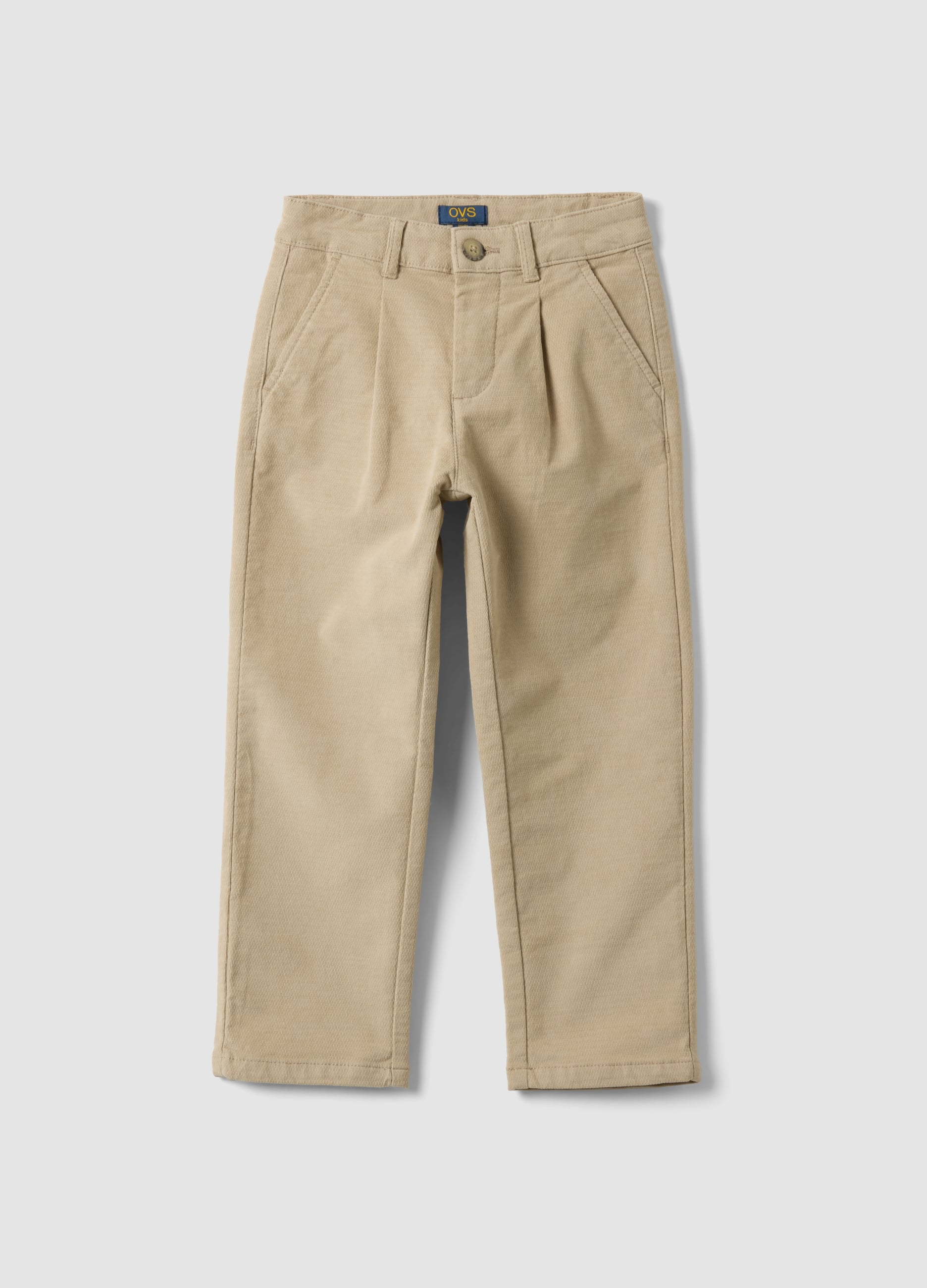 OVS KIDS, Pantaloni Chino Beige In Cotone Elasticizzato A Coste, Bambino, Beige, Taglia: 3-4