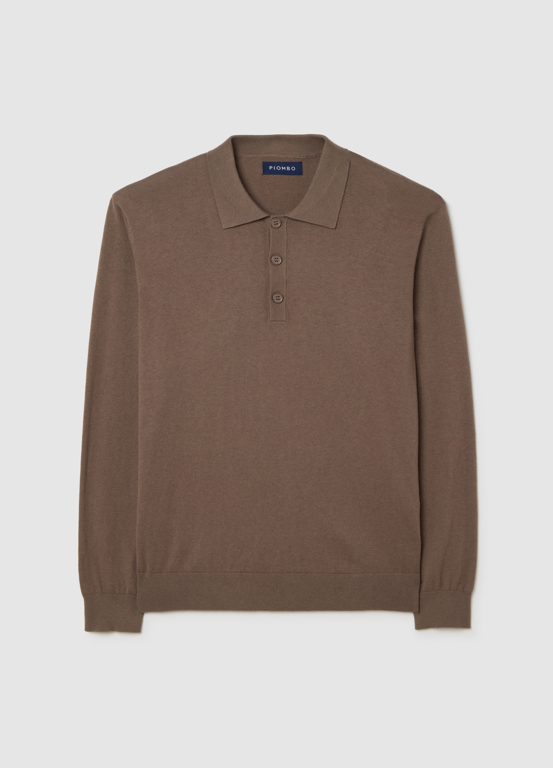 Piombo Contemporary, Polo Marrone Chiaro A Maniche Lunghe In Cotone E Cashmere, Hombre, Marrón claro, Talla: S