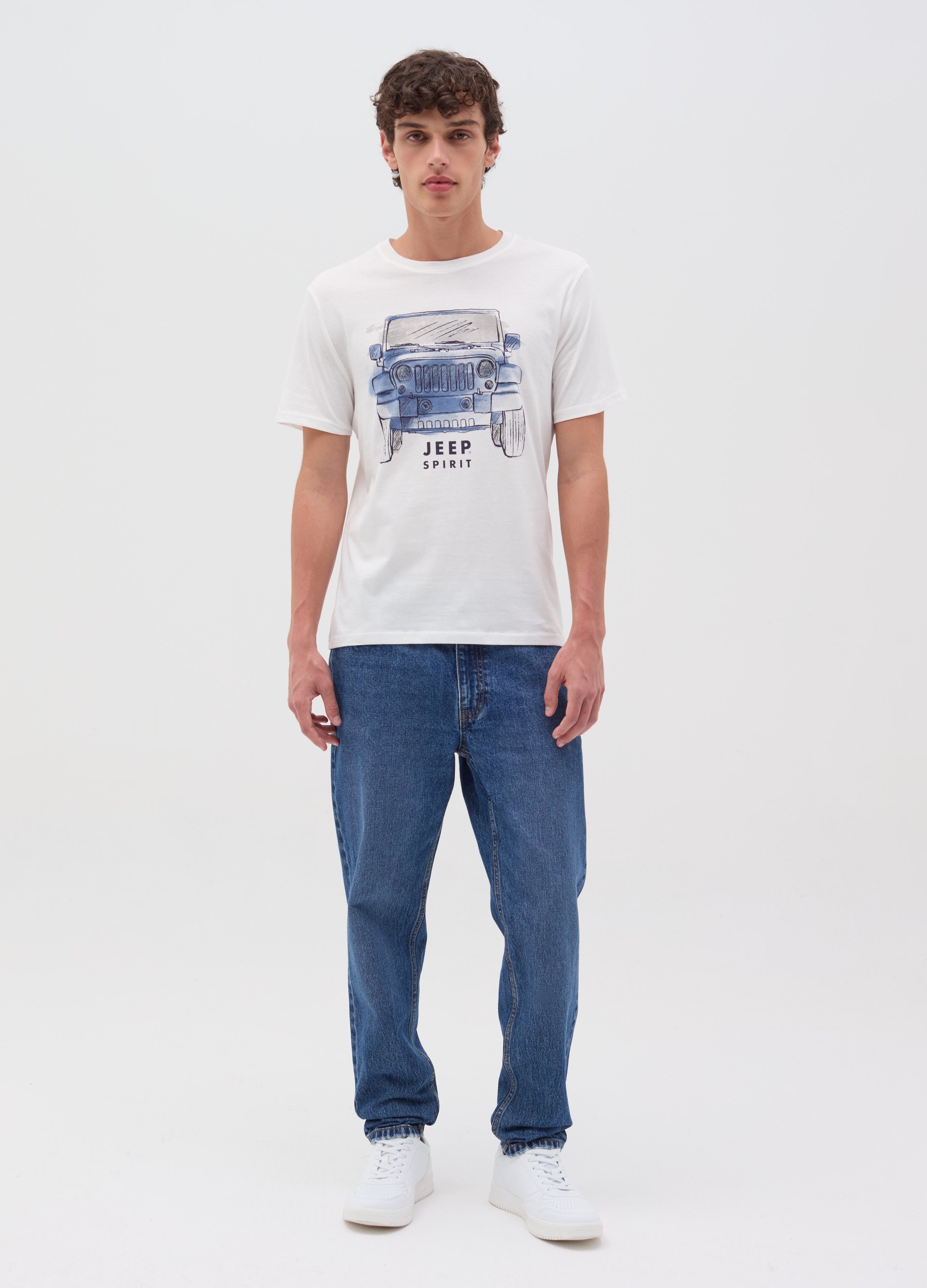 JEEP, T-shirt In Cotone Stampa Jeep Spirit, Uomo, Bianco, Taglia: XXL