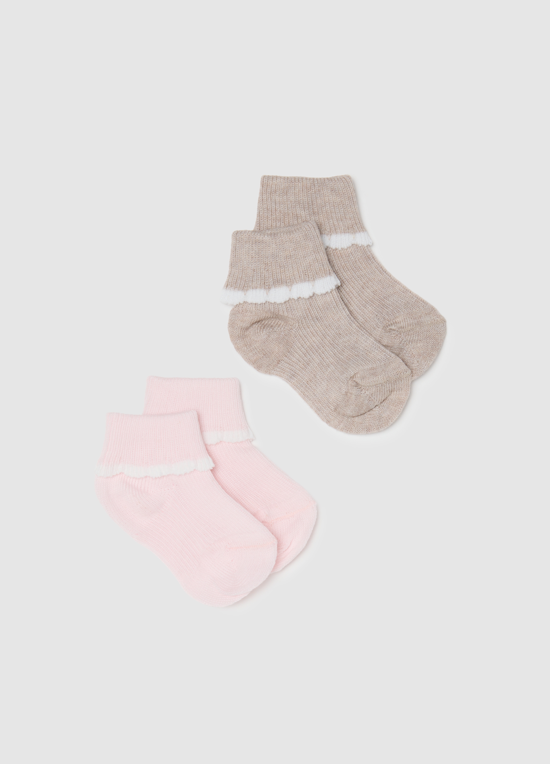 Set Bipack Calze Da Neonata In Misto Cotone Multicolor Corte, Bebé Niña, Beige/Rosa, Talla: T.U.