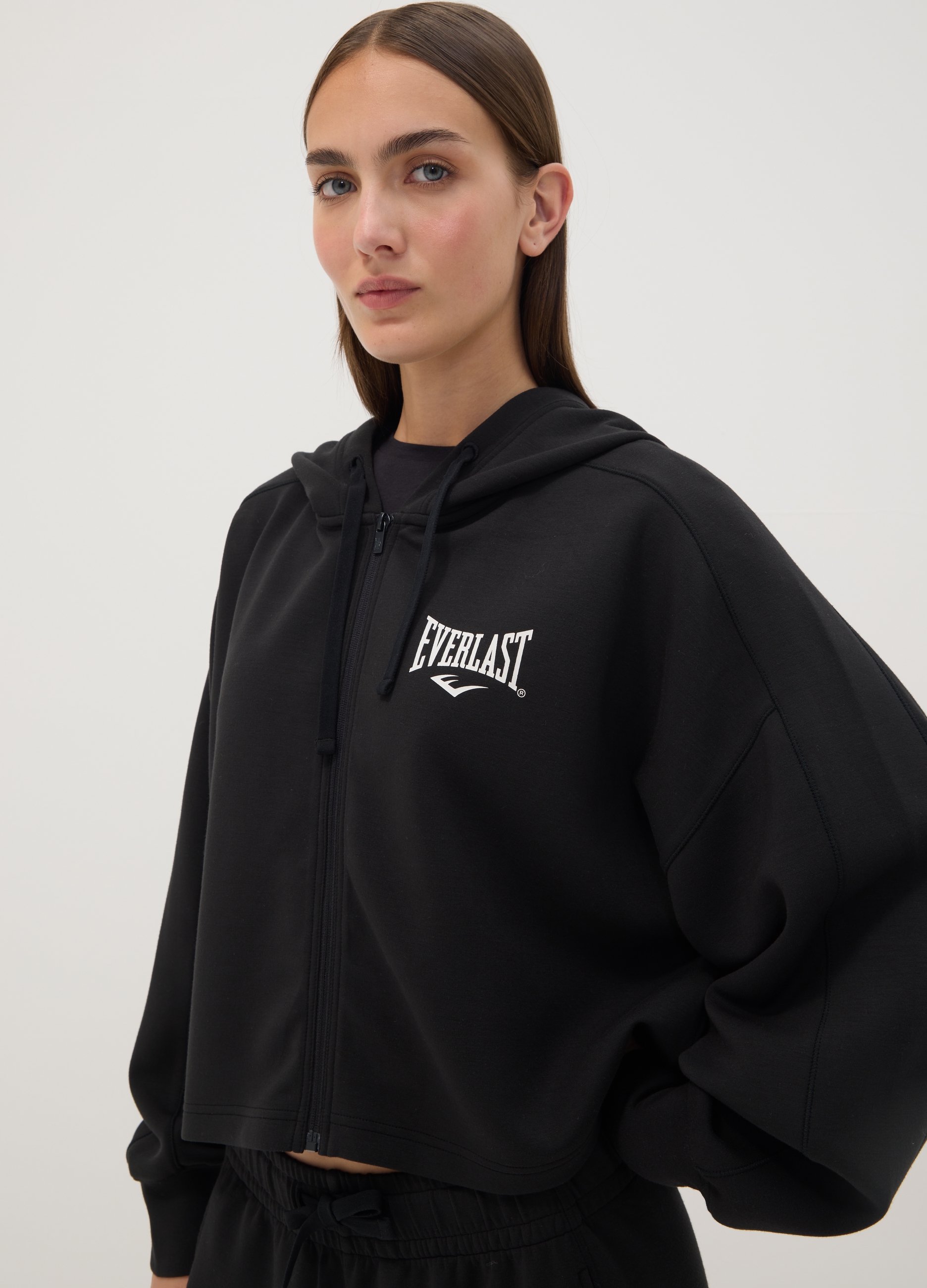 EVERLAST, Felpa Nera Con Cappuccio In Viscosa Elasticizzata Jersey Regular Fit, Unisex, Nero, Taglia: XS