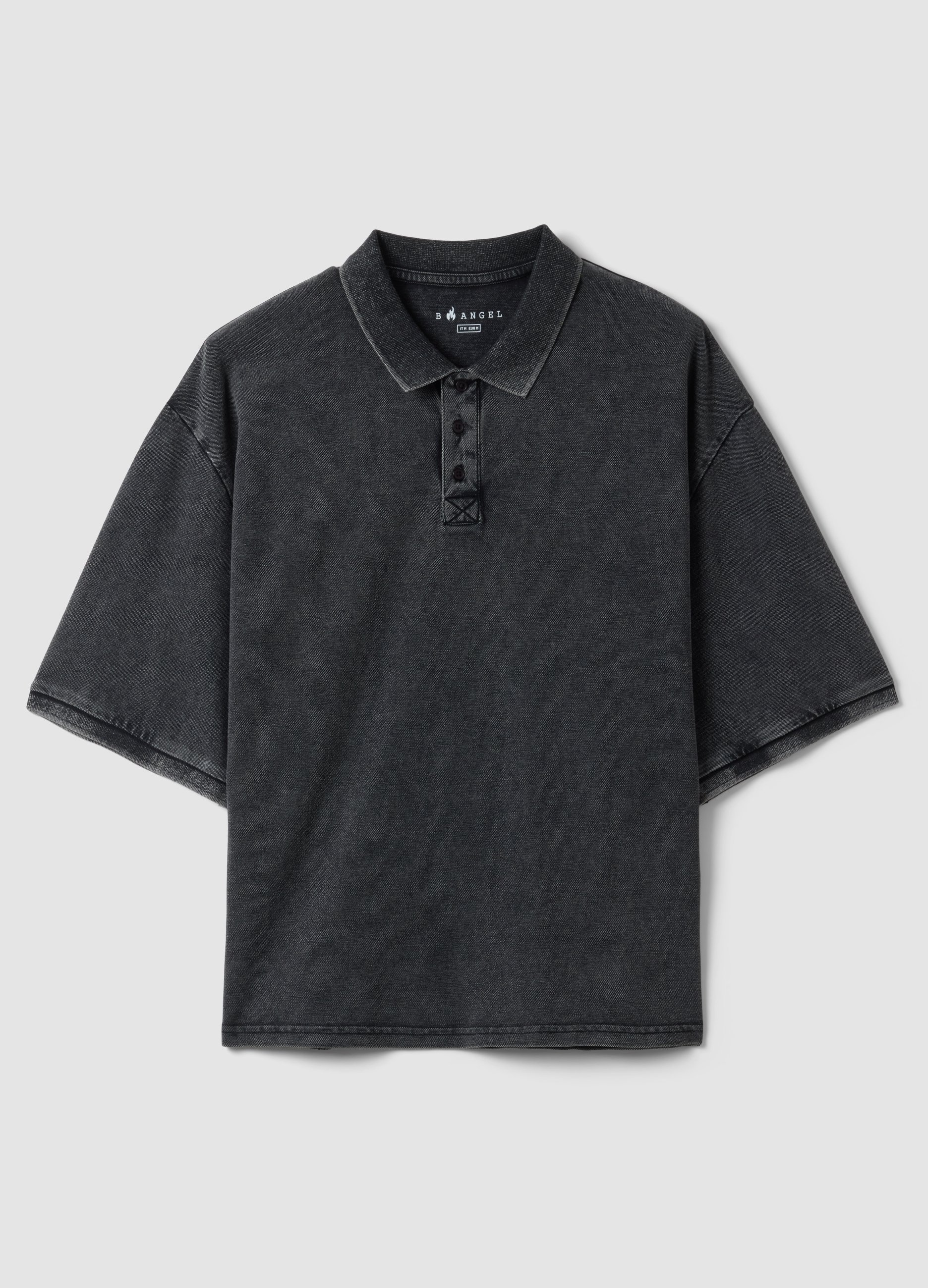 B.ANGEL, Polo Negro De Manga Corta En Algodón Puro Ajuste Regular, Hombre, Gris Grafito, Talla: S