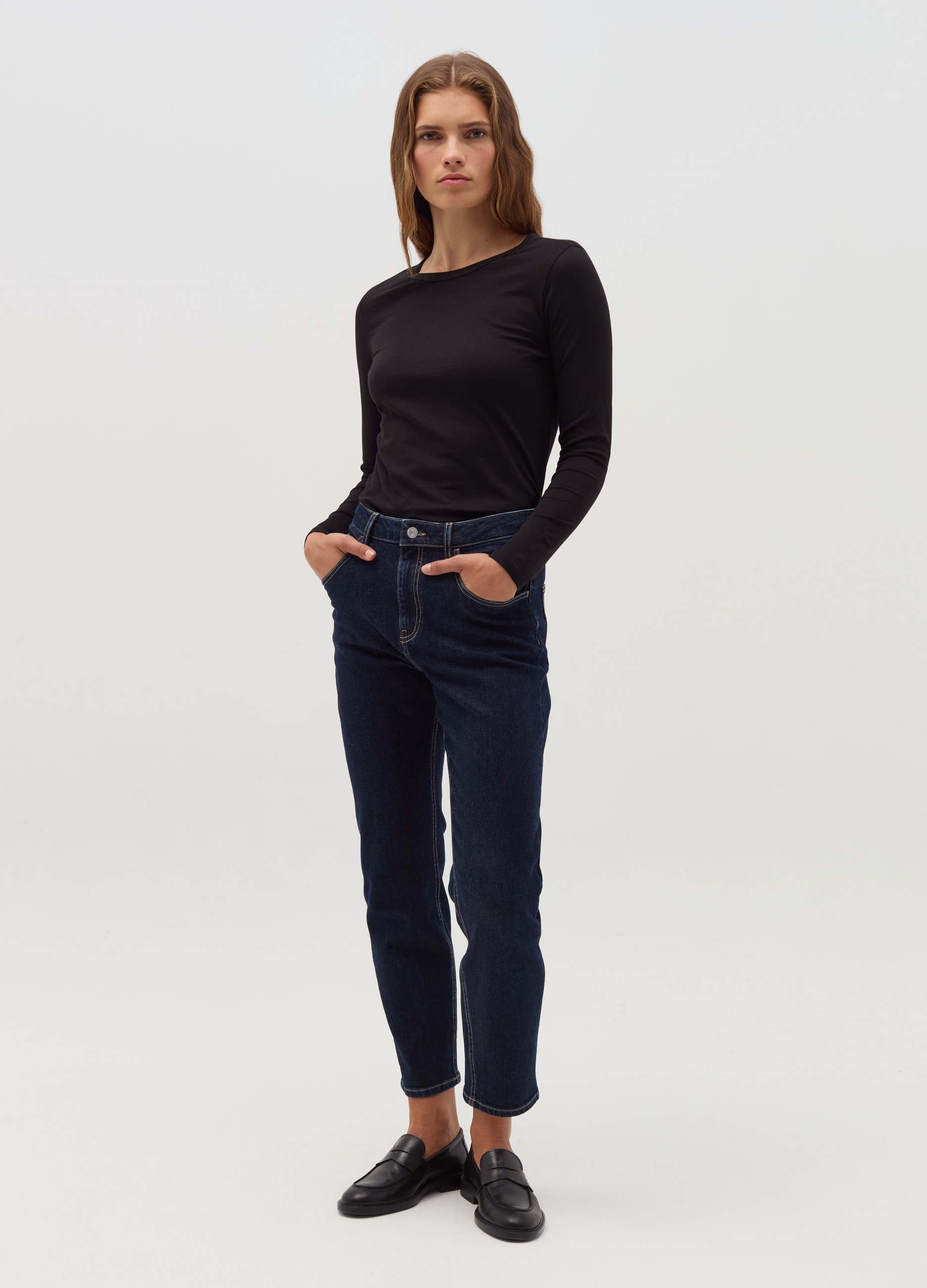 Camiseta De Algodón De Manga Larga, Mujer, Negro, Talla: 42