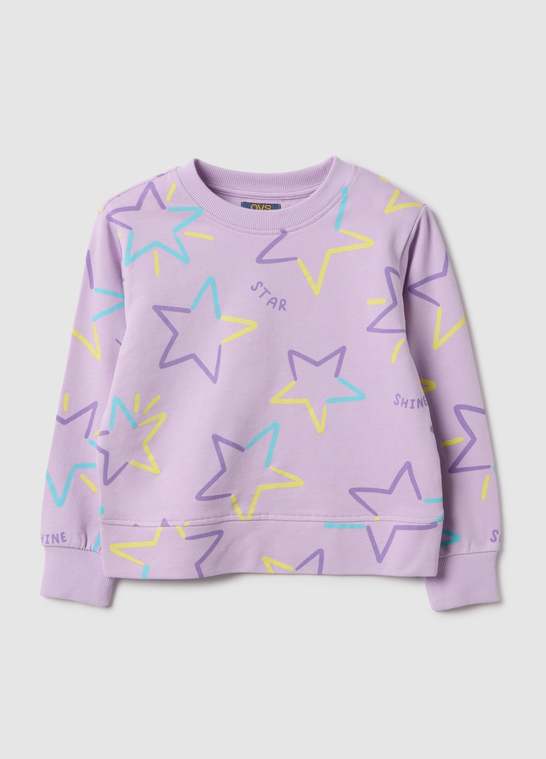OVS KIDS, Sudadera De Niña De Algodón Puro Violeta Con Ajuste Regular Y Corazones, Niña, Lila claro, Talla: 3-4