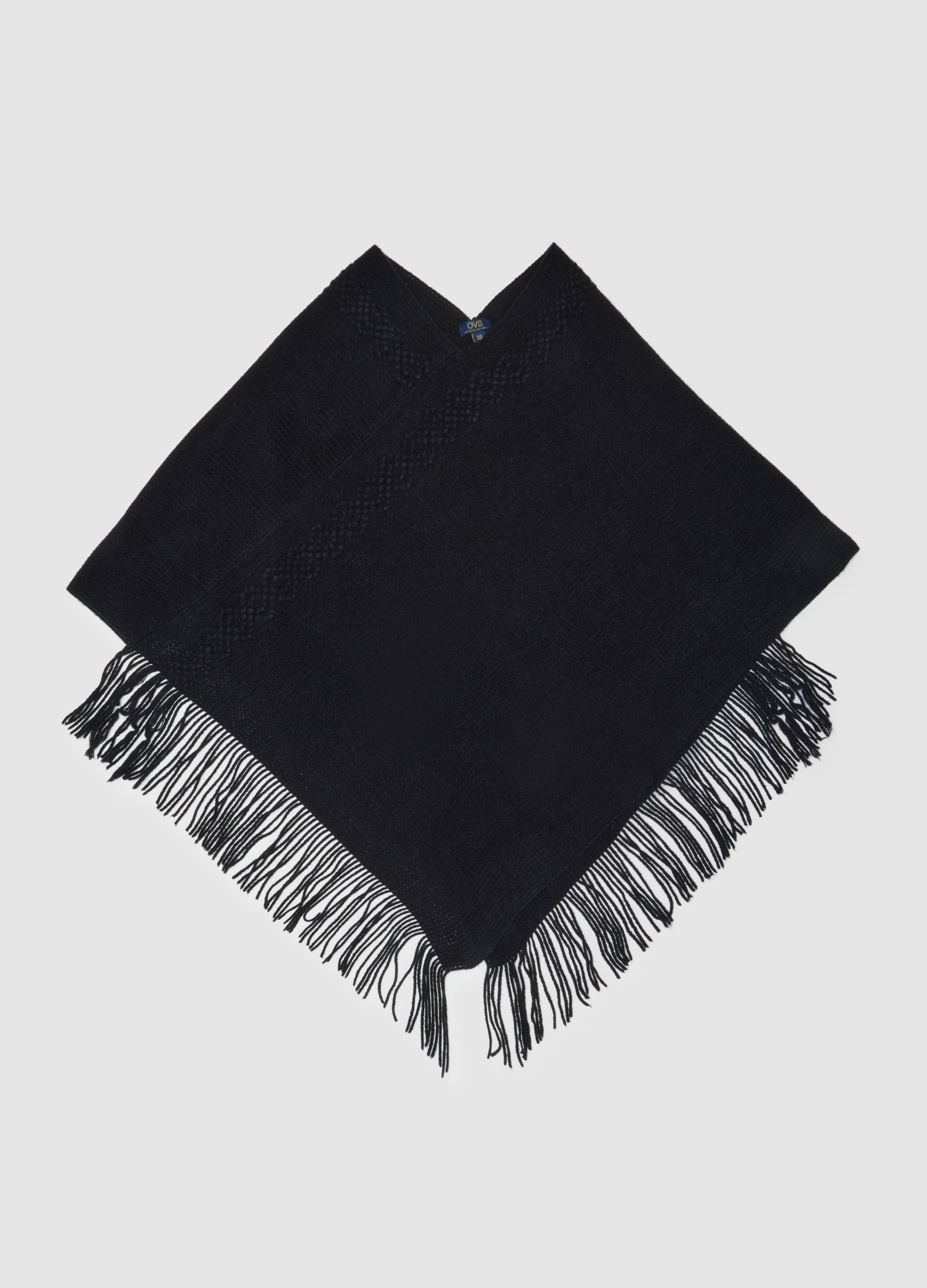 OVS , Poncho In Acrilico Nero Con Frange, Donna, Nero, Taglia: ONE SIZE